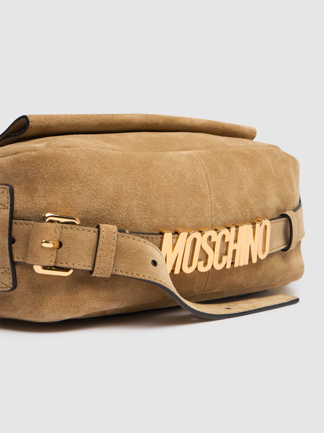 Shop Moschino Handle Me Suede Shoulder Bag In Beige