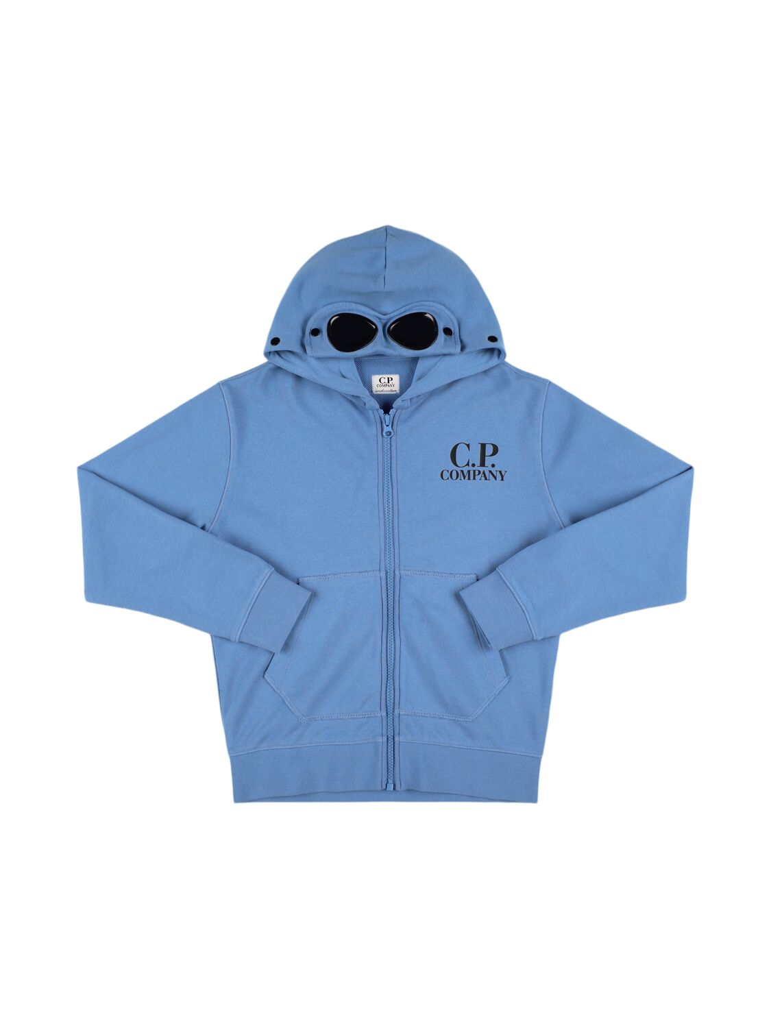 C.p. Company Logo Print Cotton Zip-up Sweatshirt In Blue