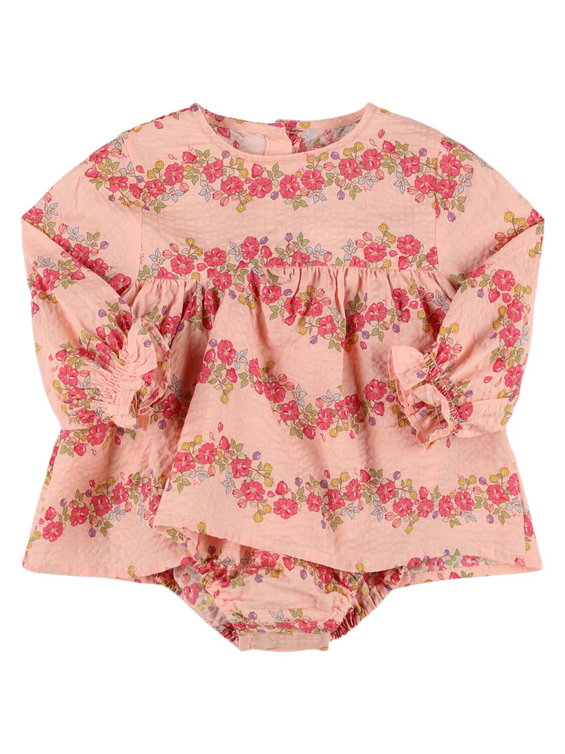 Konges Sløjd Printed Cotton Dress W/ Diaper Cover In Beige/pink