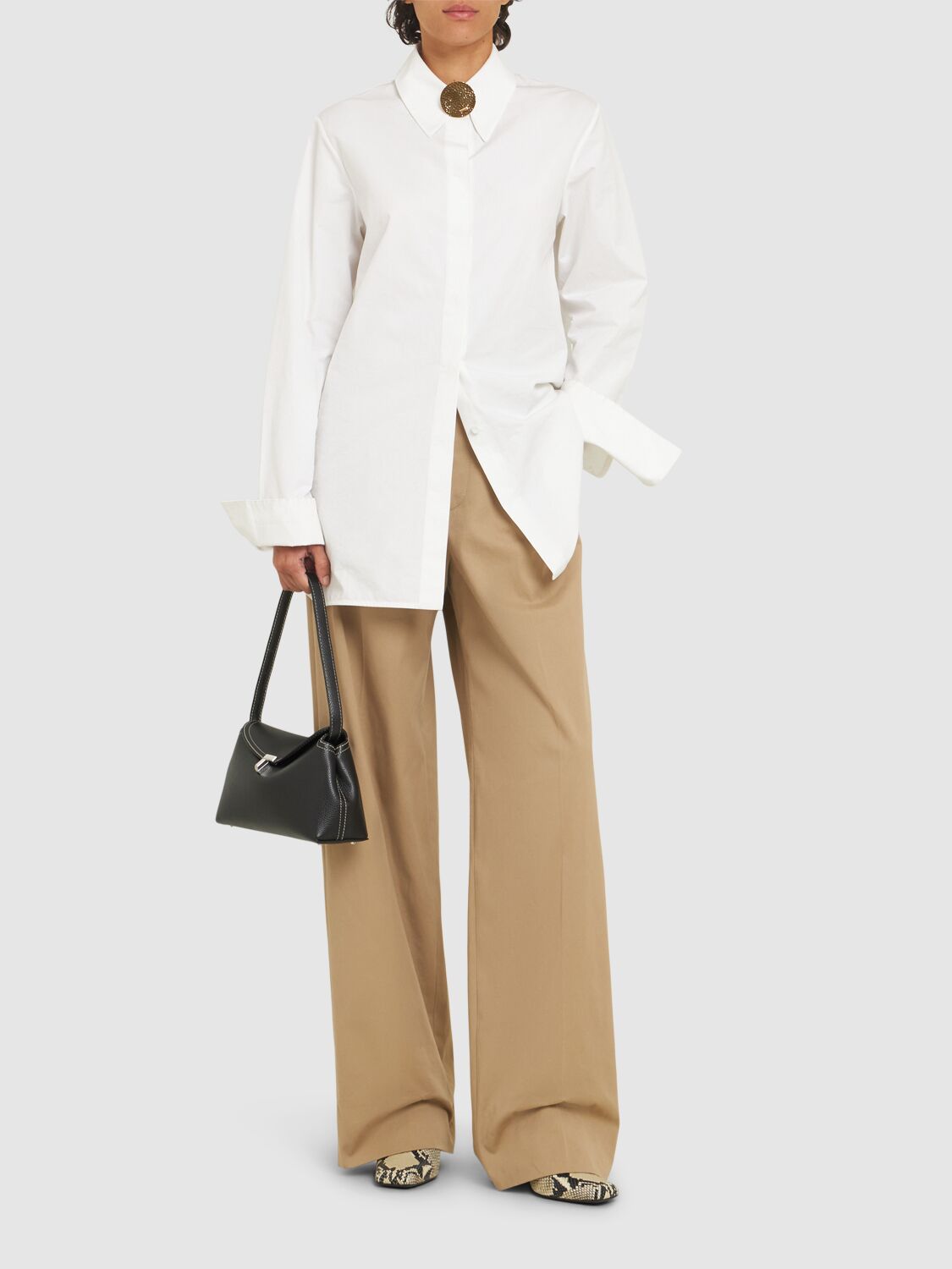 Msgm Cotton Blend Wide Pants In Beige
