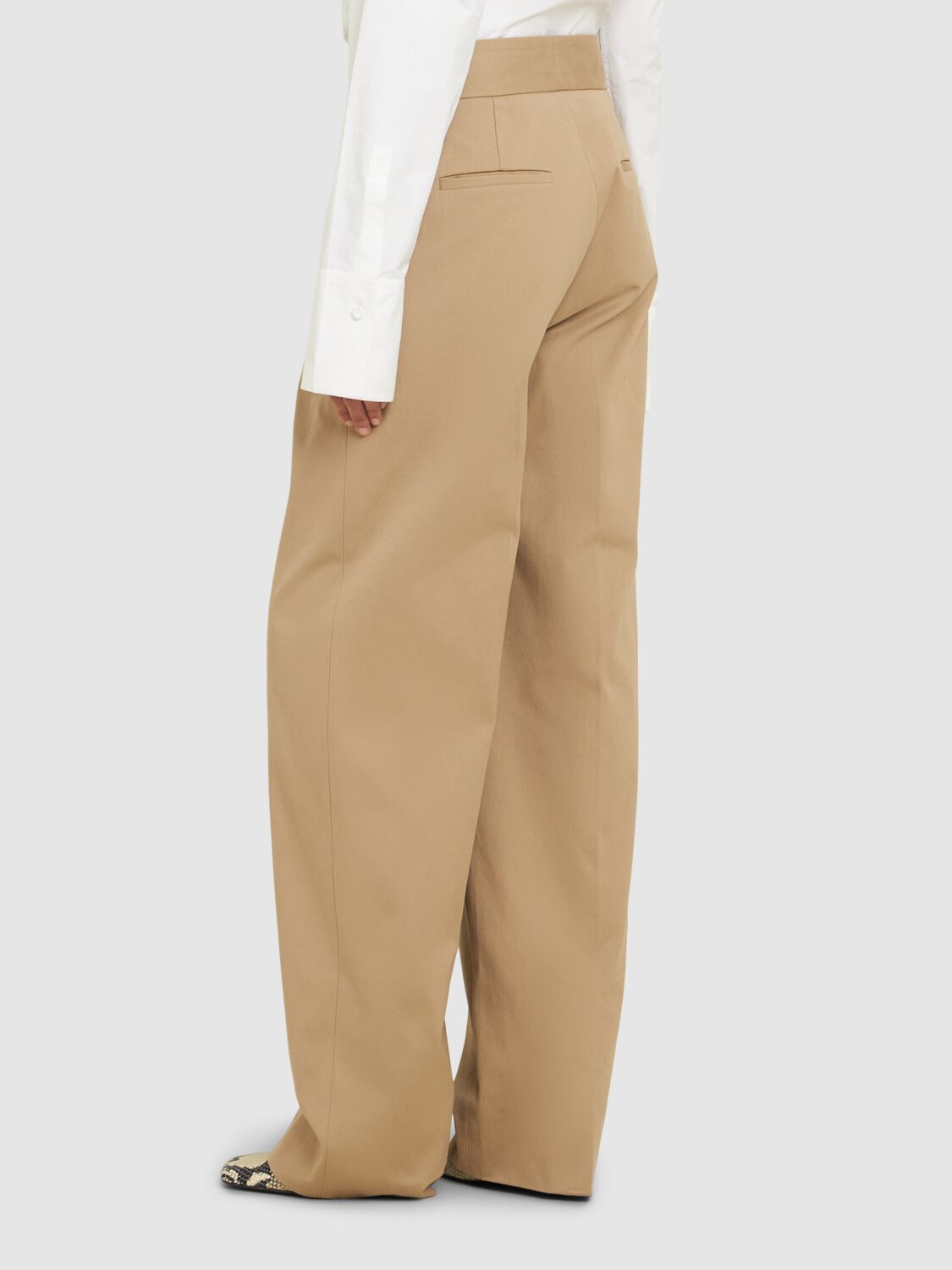 Msgm Cotton Blend Wide Pants In Beige