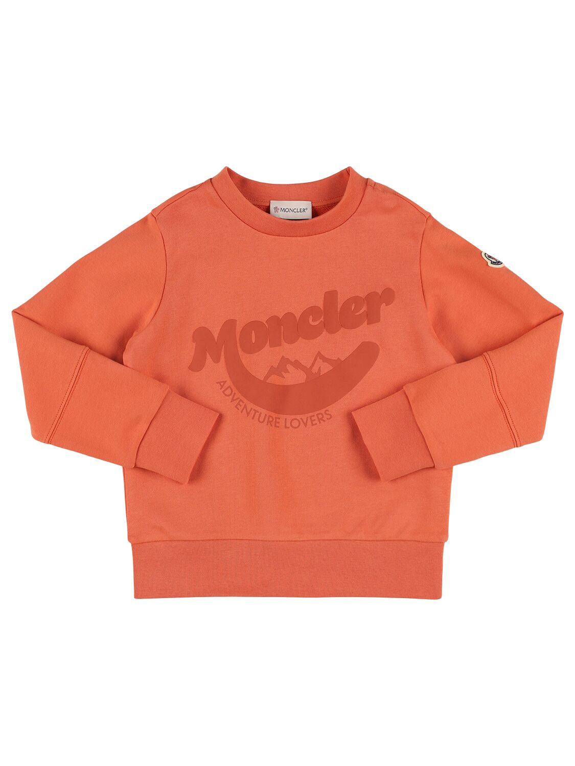 Moncler Logo Cotton Fleece Crewneck Sweatshirt In Orange