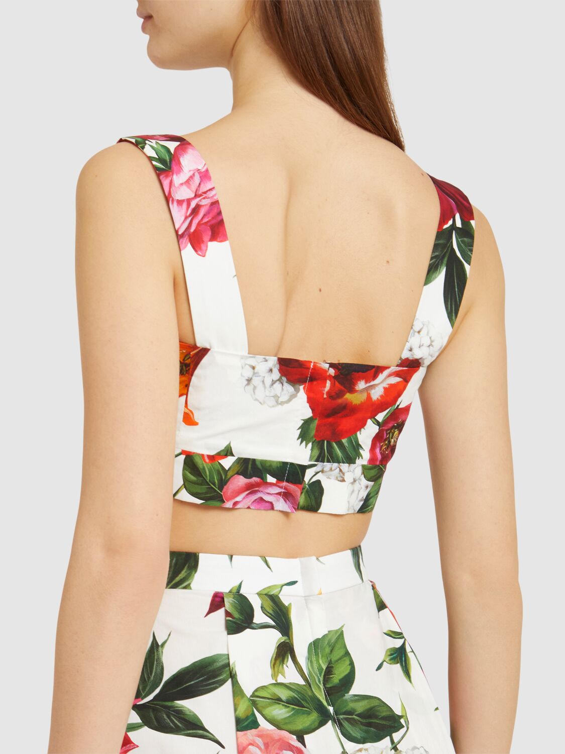 Dolce & Gabbana Multicolor Croped Top With Square Neck And All-over Floral Design In Cotton Woman