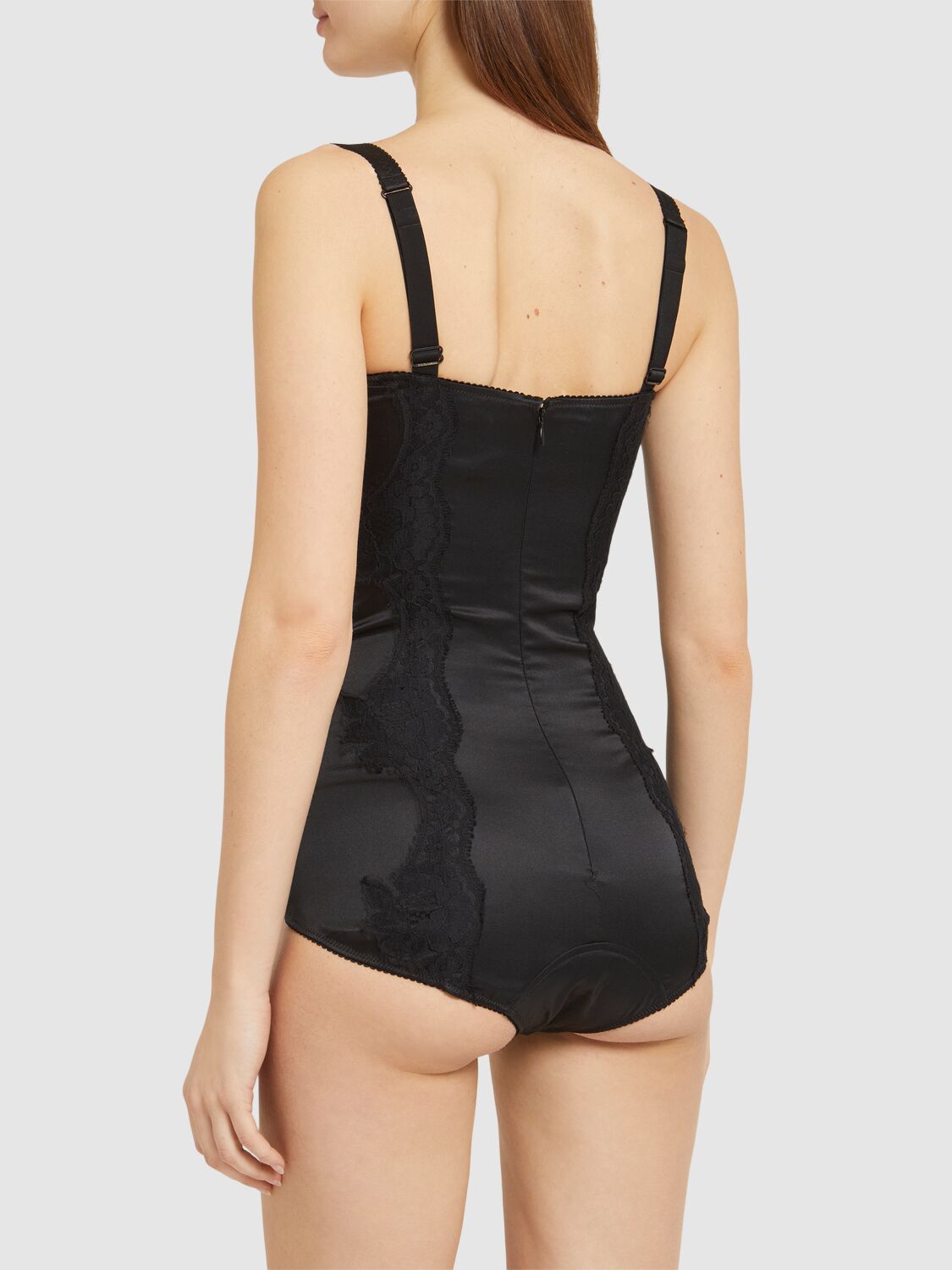 Dolce & Gabbana Lace-trimmed Silk-blend Satin Bodysuit In Black