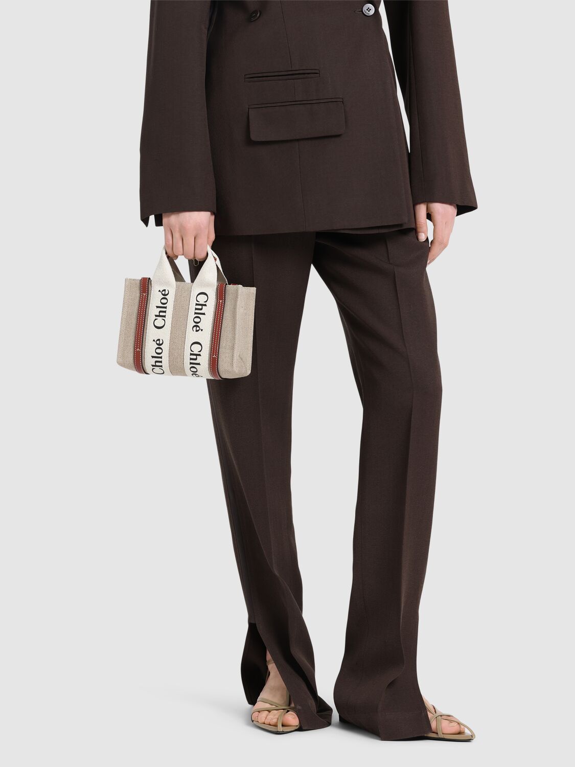 CHLOÉ MINI WOODY CANVAS TOP HANDLE BAG 