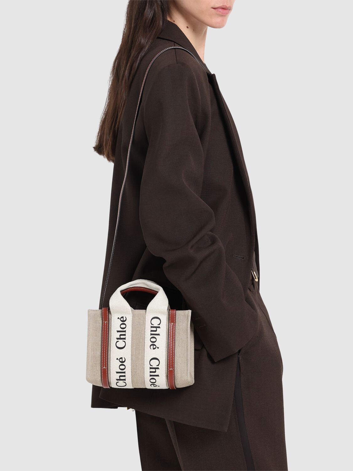 CHLOÉ MINI WOODY CANVAS TOP HANDLE BAG 