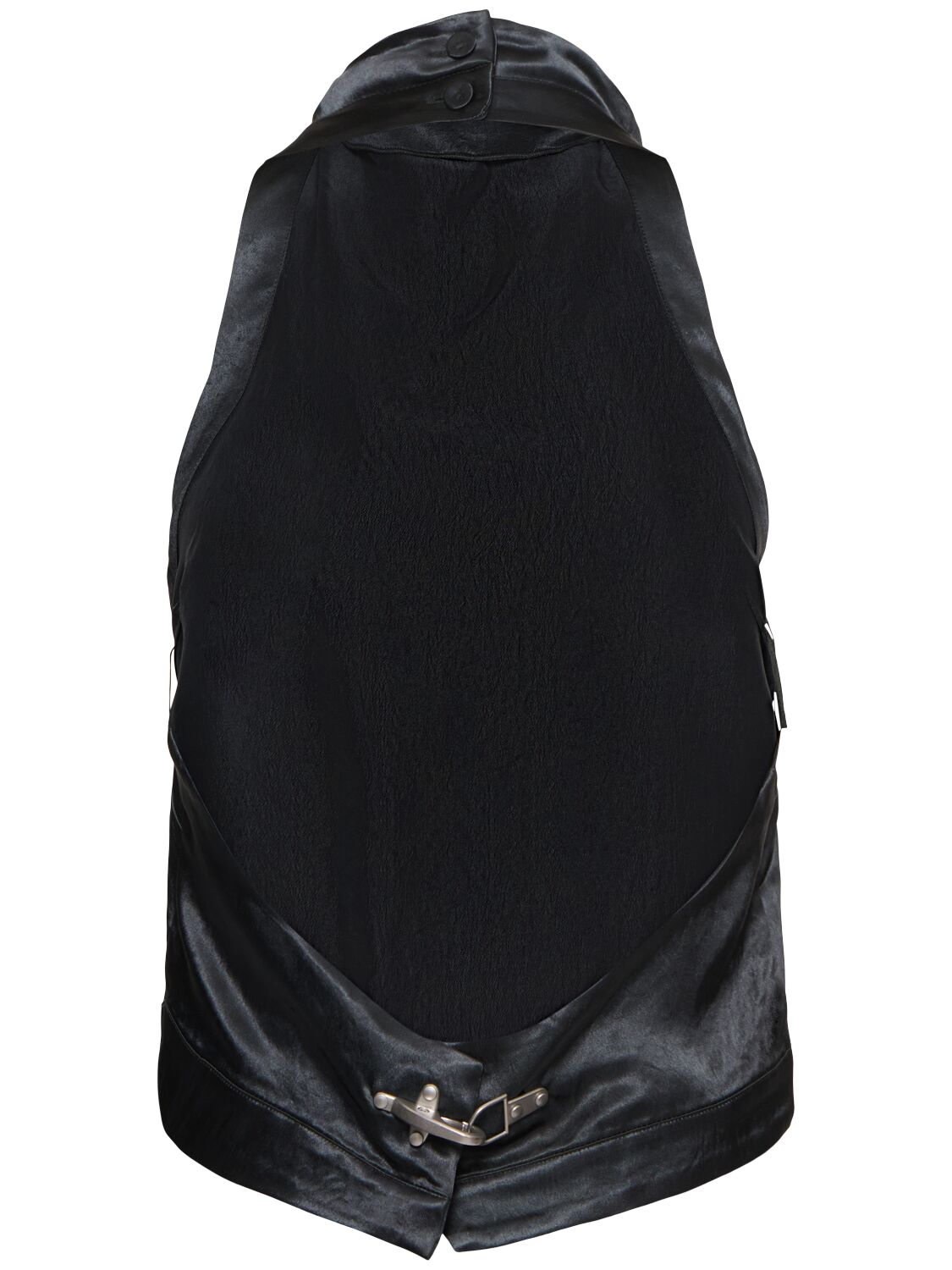 Nanushka Inara Crinkled Satin Halter Top In Dark Grey