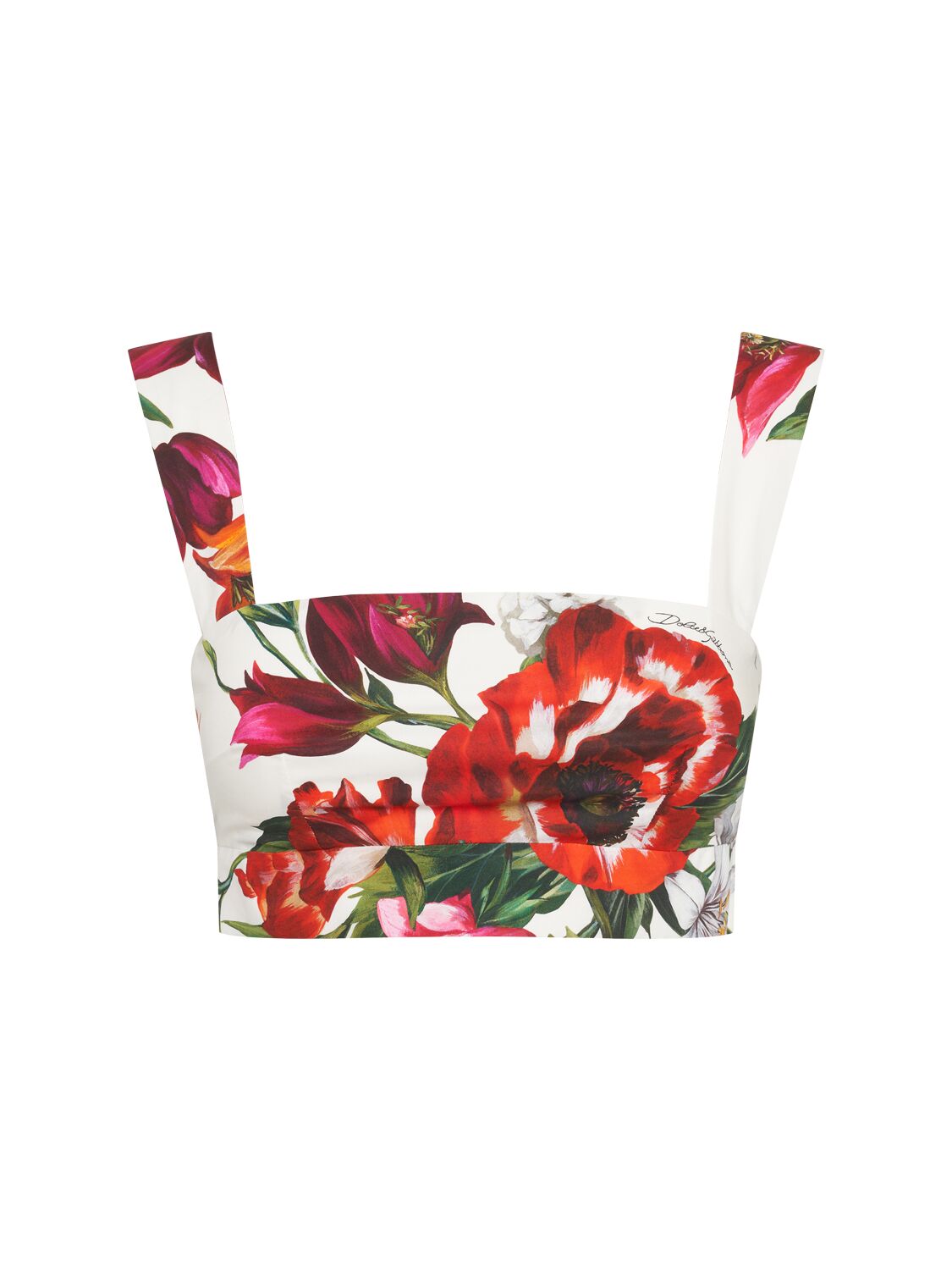 Dolce & Gabbana Multicolor Croped Top With Square Neck And All-over Floral Design In Cotton Woman