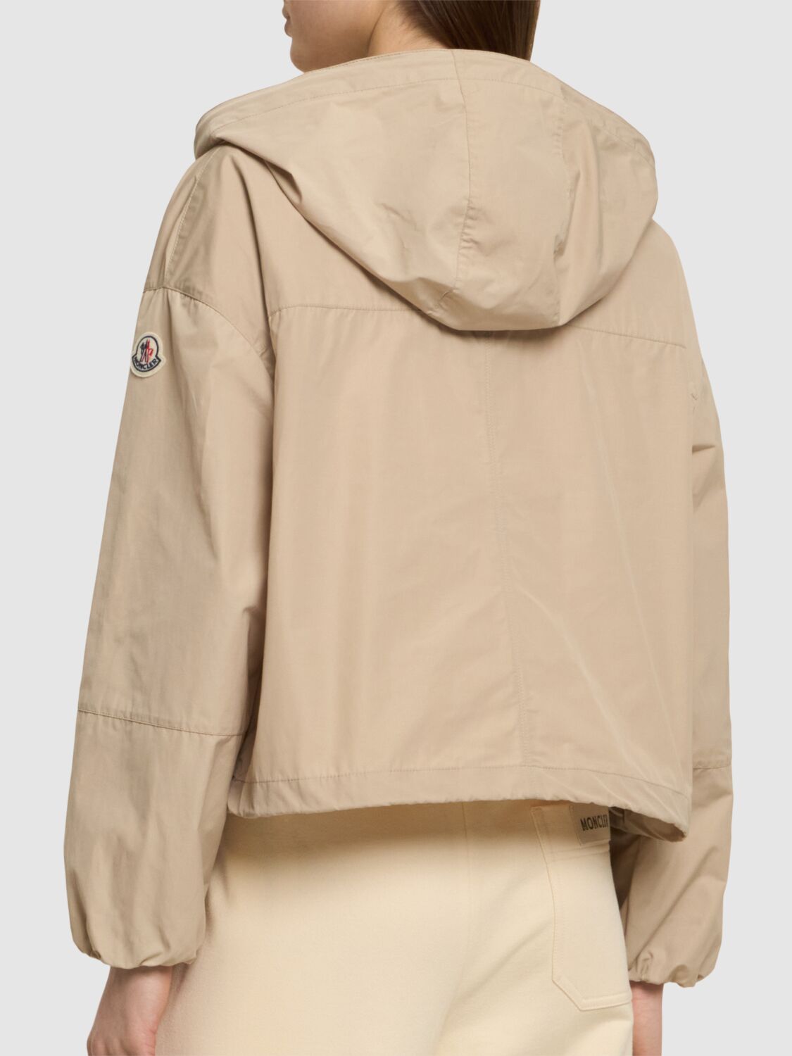 Moncler Sauvan Hooded Cotton Blend Jacket In Light Beige