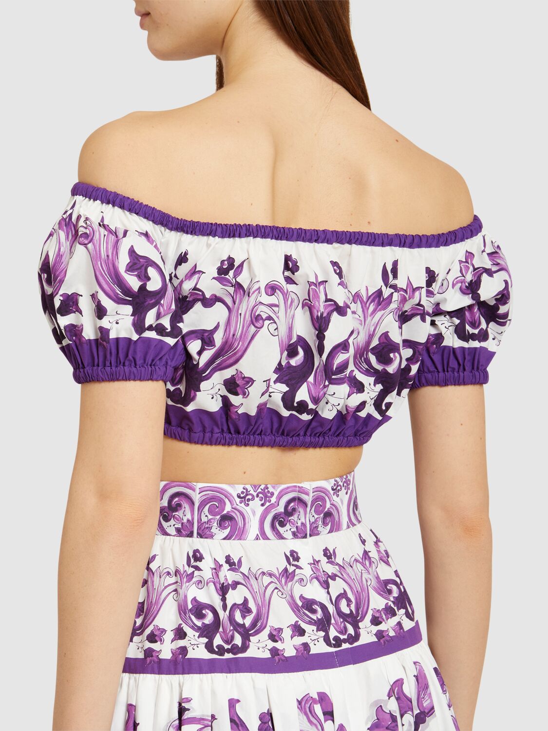 Dolce & Gabbana Maiolica Printed Cotton Cropped Top In Multi