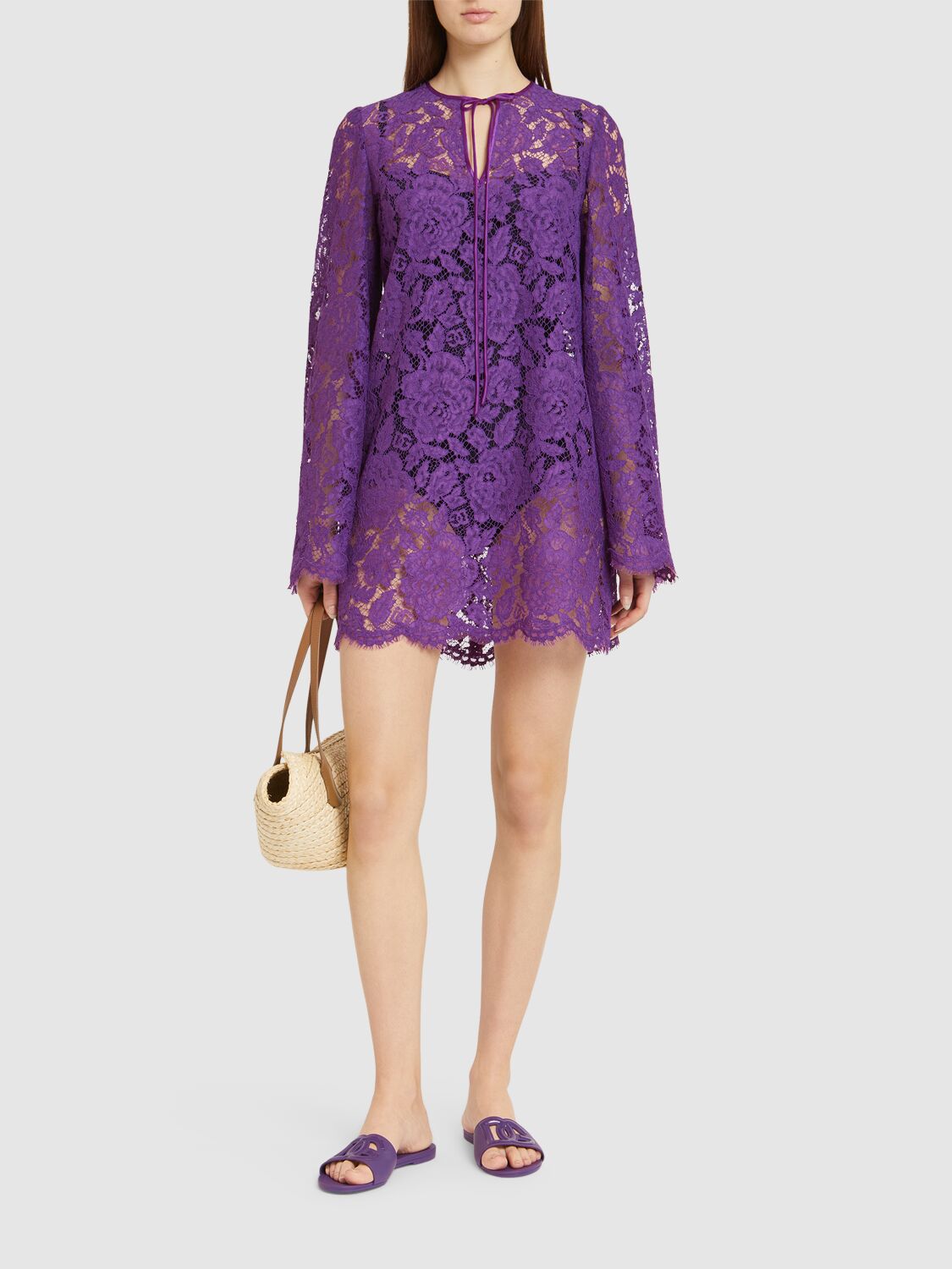Dolce & Gabbana Cordonetto Lace Short Dress In Purple