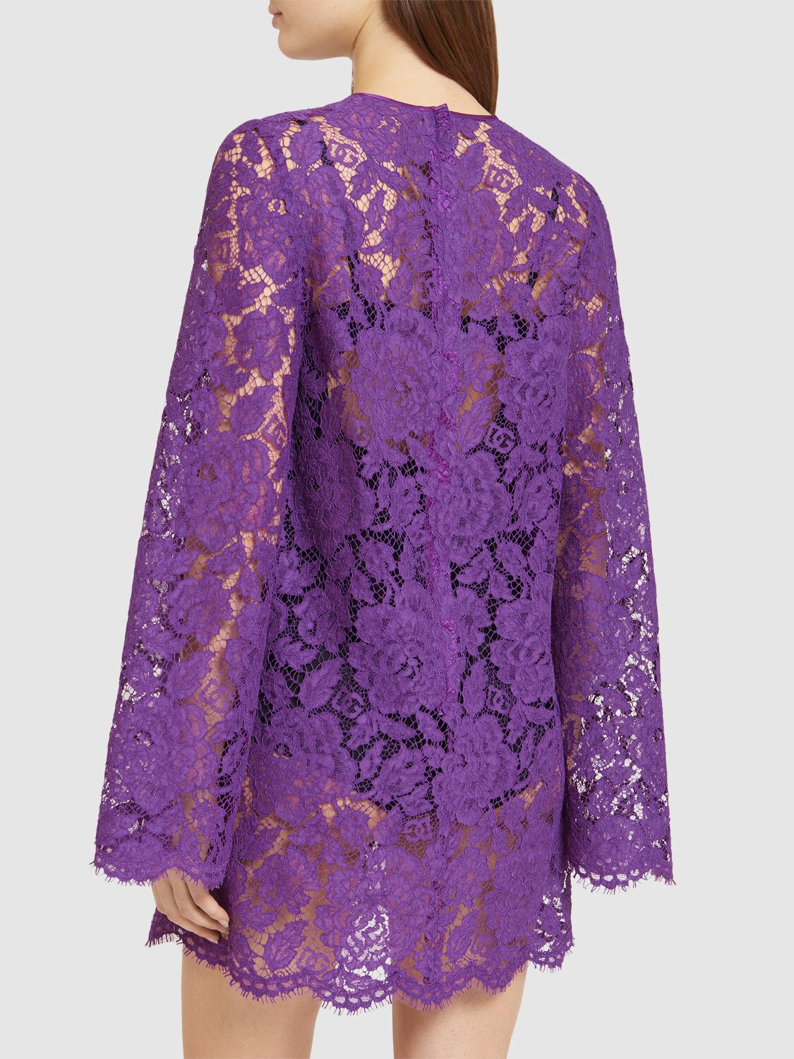 Dolce & Gabbana Cordonetto Lace Short Dress In Purple