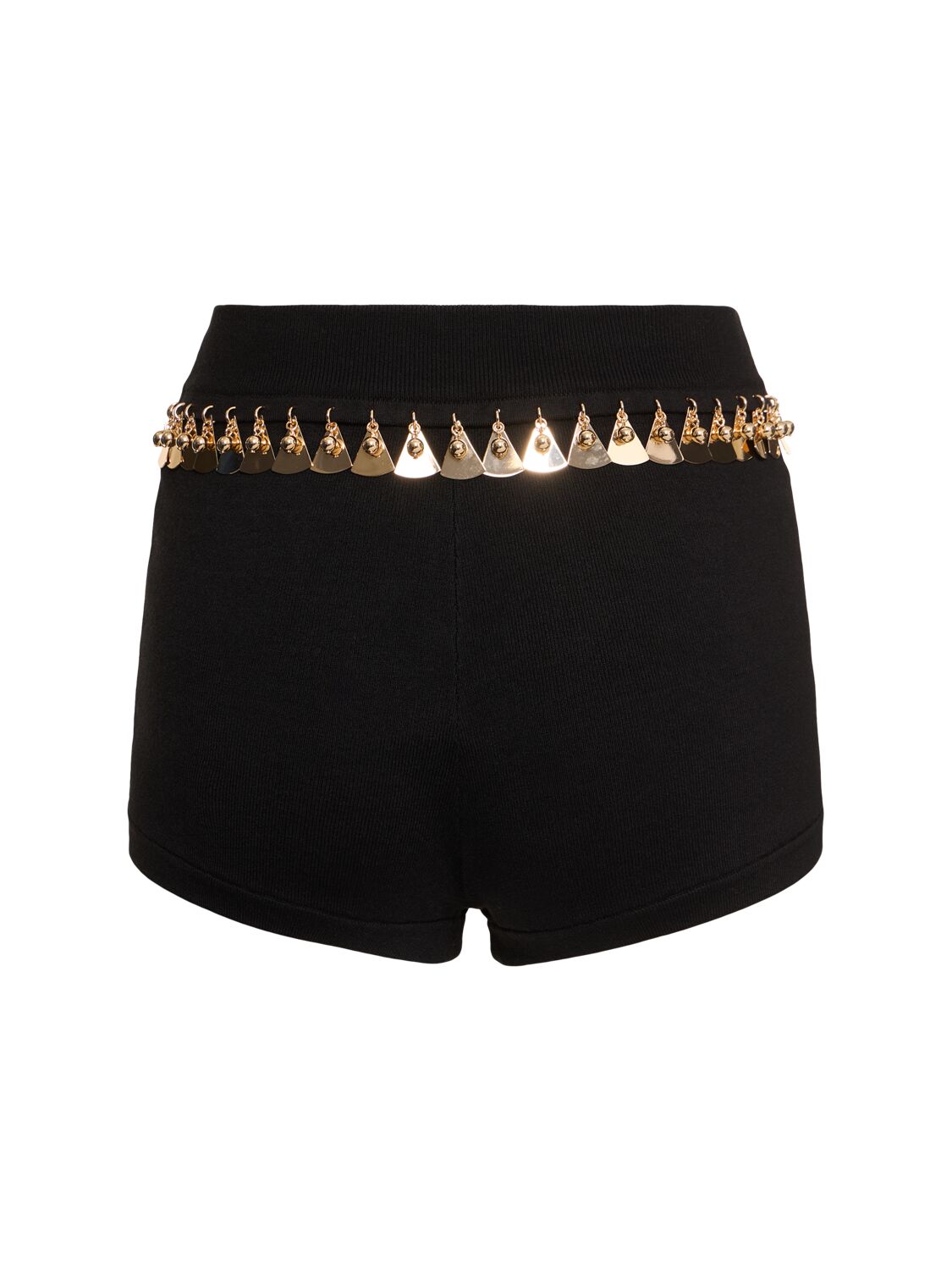 Rabanne Embellished Silk Blend Knit Shorts In Black