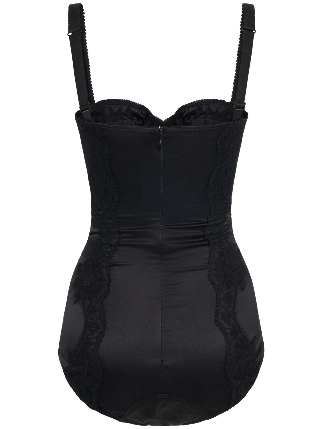 Dolce & Gabbana Lace-trimmed Silk-blend Satin Bodysuit In Black
