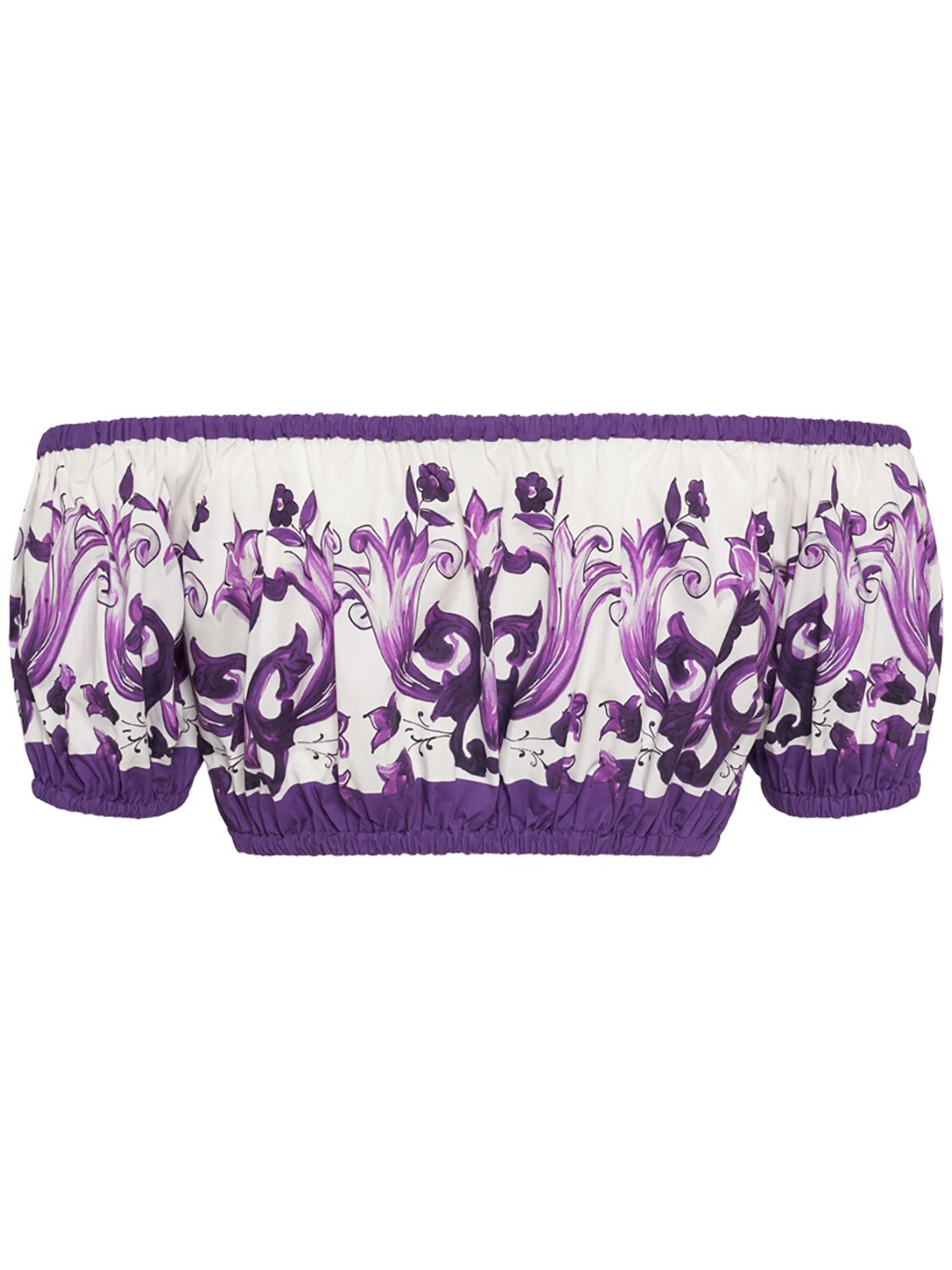 Dolce & Gabbana Maiolica Printed Cotton Cropped Top In Multi