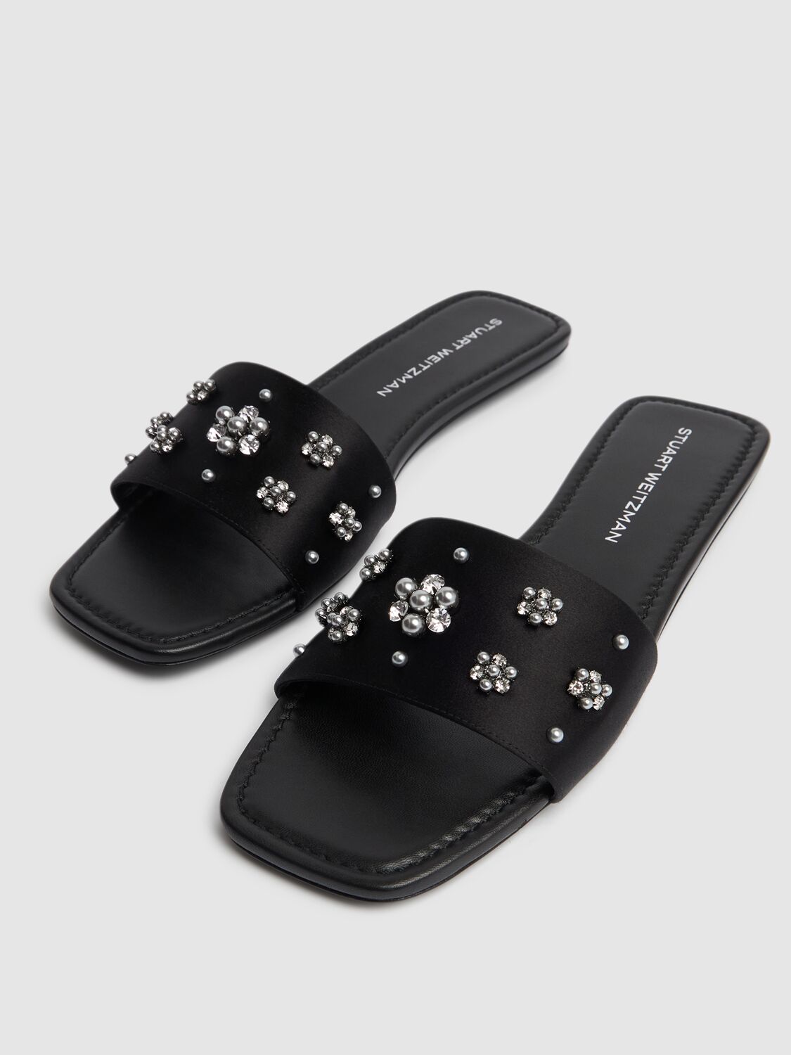 STUART WEITZMAN 10MM POPPY SATIN FLAT SLIDES 