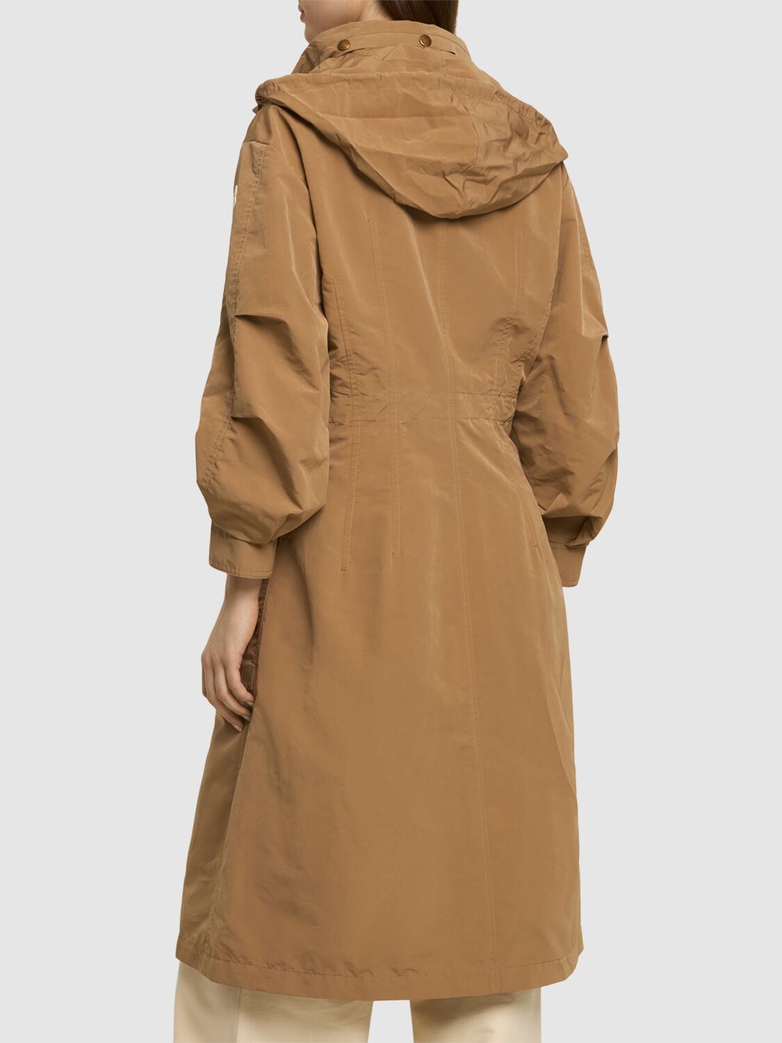 Moncler Drawstring Parka With Epaulettes And Hood In Beige