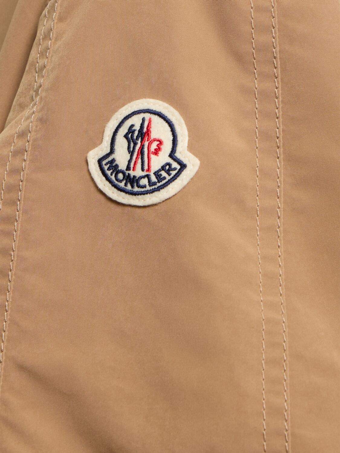 Moncler Drawstring Parka With Epaulettes And Hood In Beige