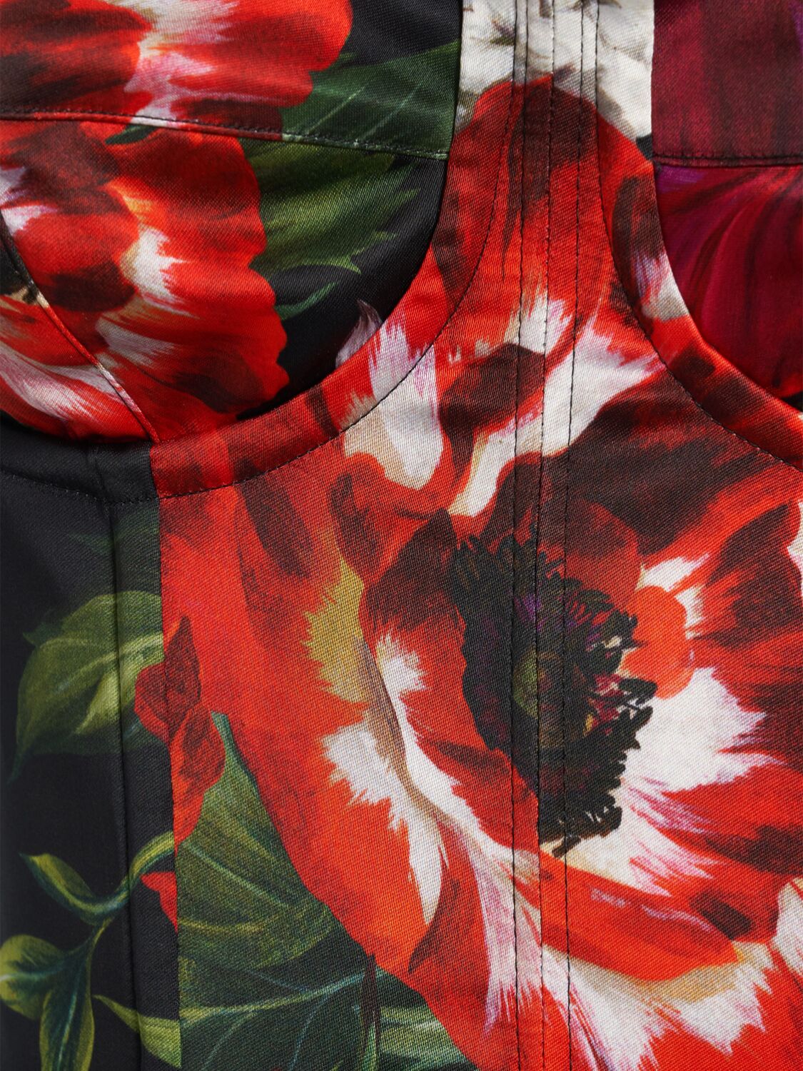 Dolce & Gabbana Anemone Floral Satin Bustier Dress In Red