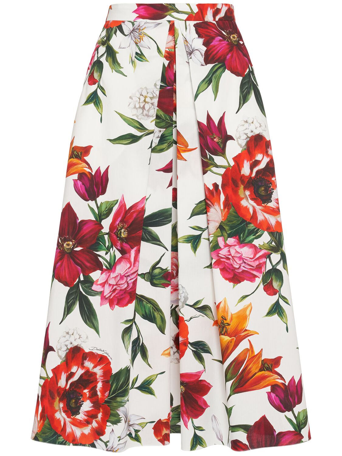 Dolce & Gabbana Multicolor Midi Skirt With All-over Floral Print And Rear Zip Closure In Cotton Woman