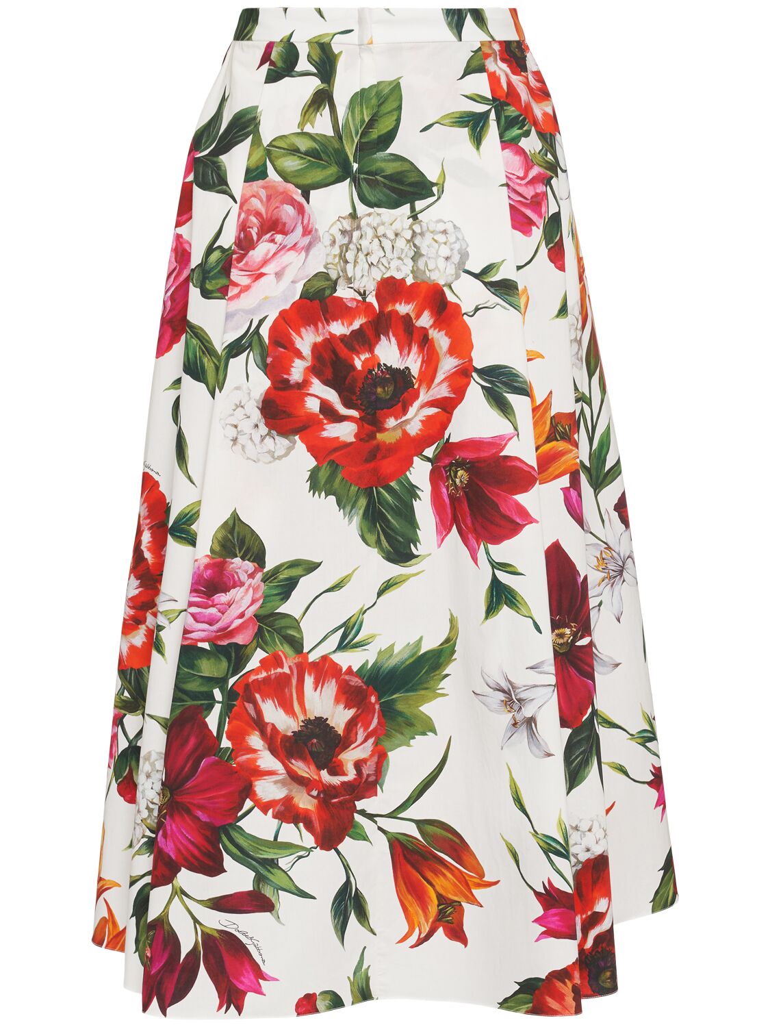 Dolce & Gabbana Multicolor Midi Skirt With All-over Floral Print And Rear Zip Closure In Cotton Woman