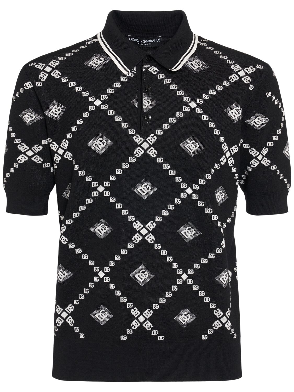 Dolce & Gabbana Wool & Silk Jacquard Knit Polo