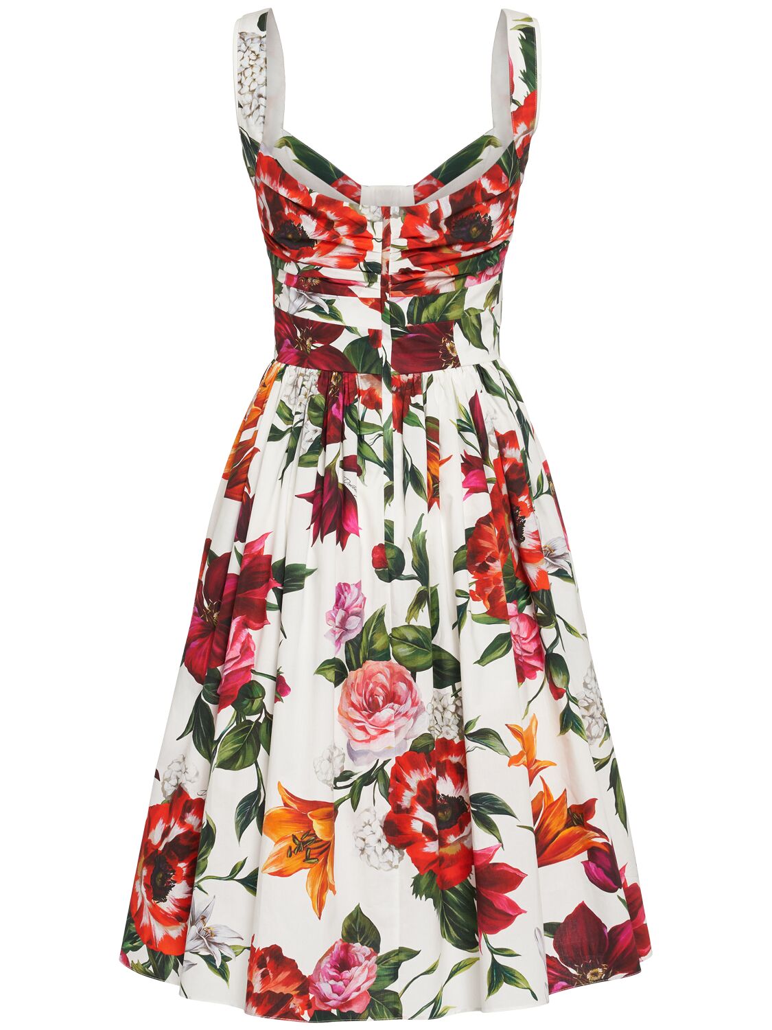 Dolce & Gabbana Women Midi Dress With Red Roses On A White Background In Multi