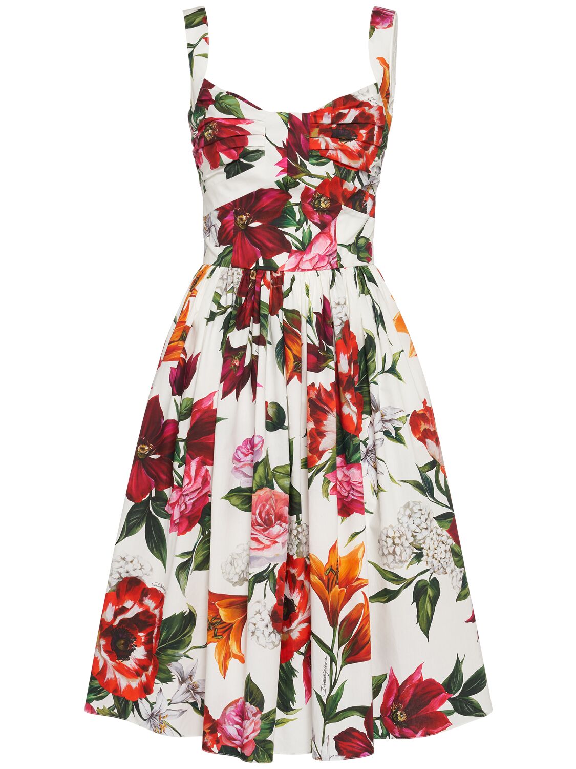 Dolce & Gabbana Women Midi Dress With Red Roses On A White Background In Multi