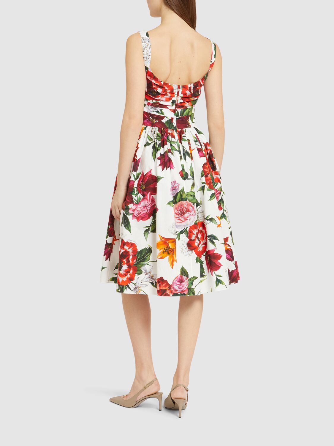 Dolce & Gabbana Women Midi Dress With Red Roses On A White Background In Multi