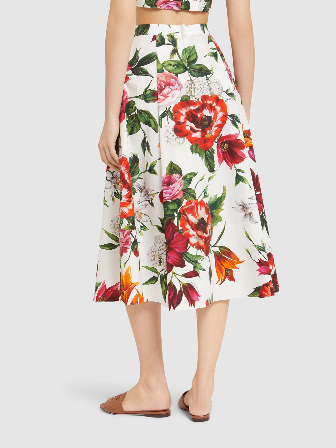 Dolce & Gabbana Multicolor Midi Skirt With All-over Floral Print And Rear Zip Closure In Cotton Woman
