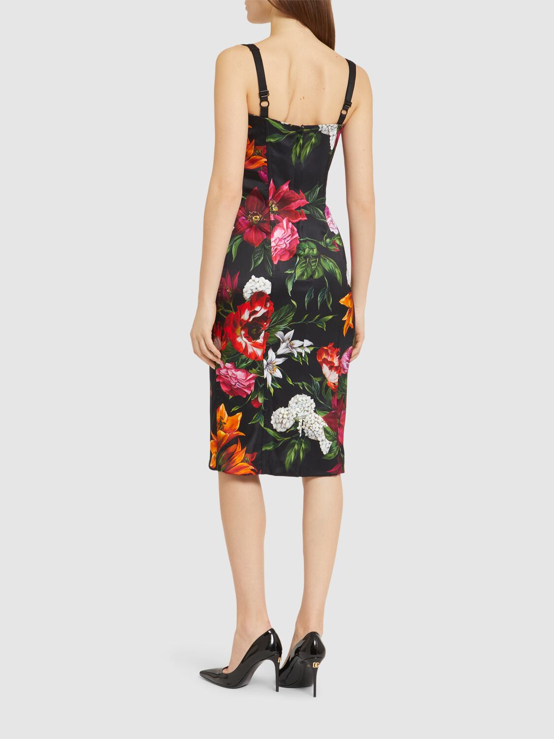 Dolce & Gabbana Anemone Floral Satin Bustier Dress In Red