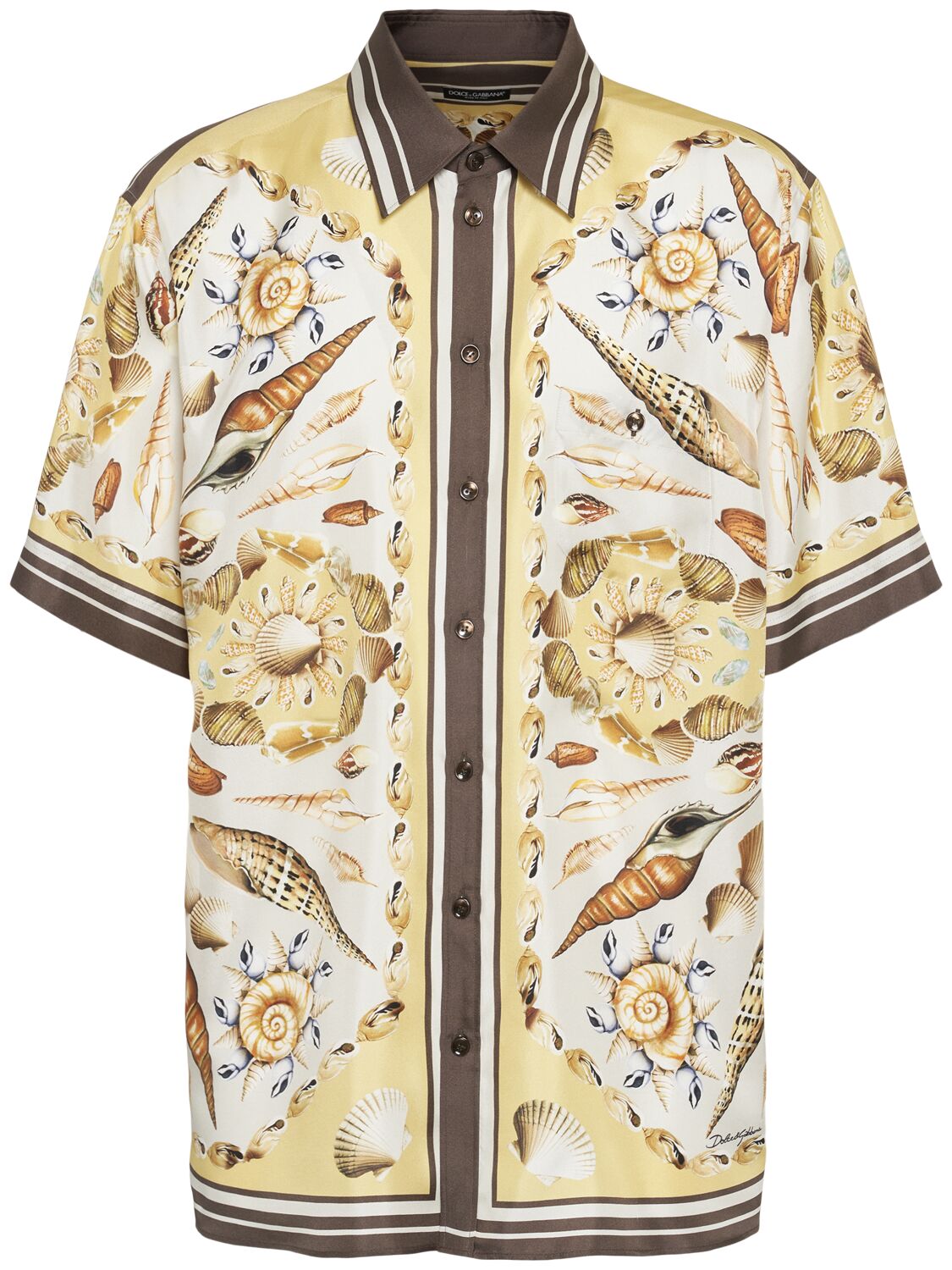 Dolce & Gabbana Printed Silk Twill Short Sleeve Shirt In Neutral