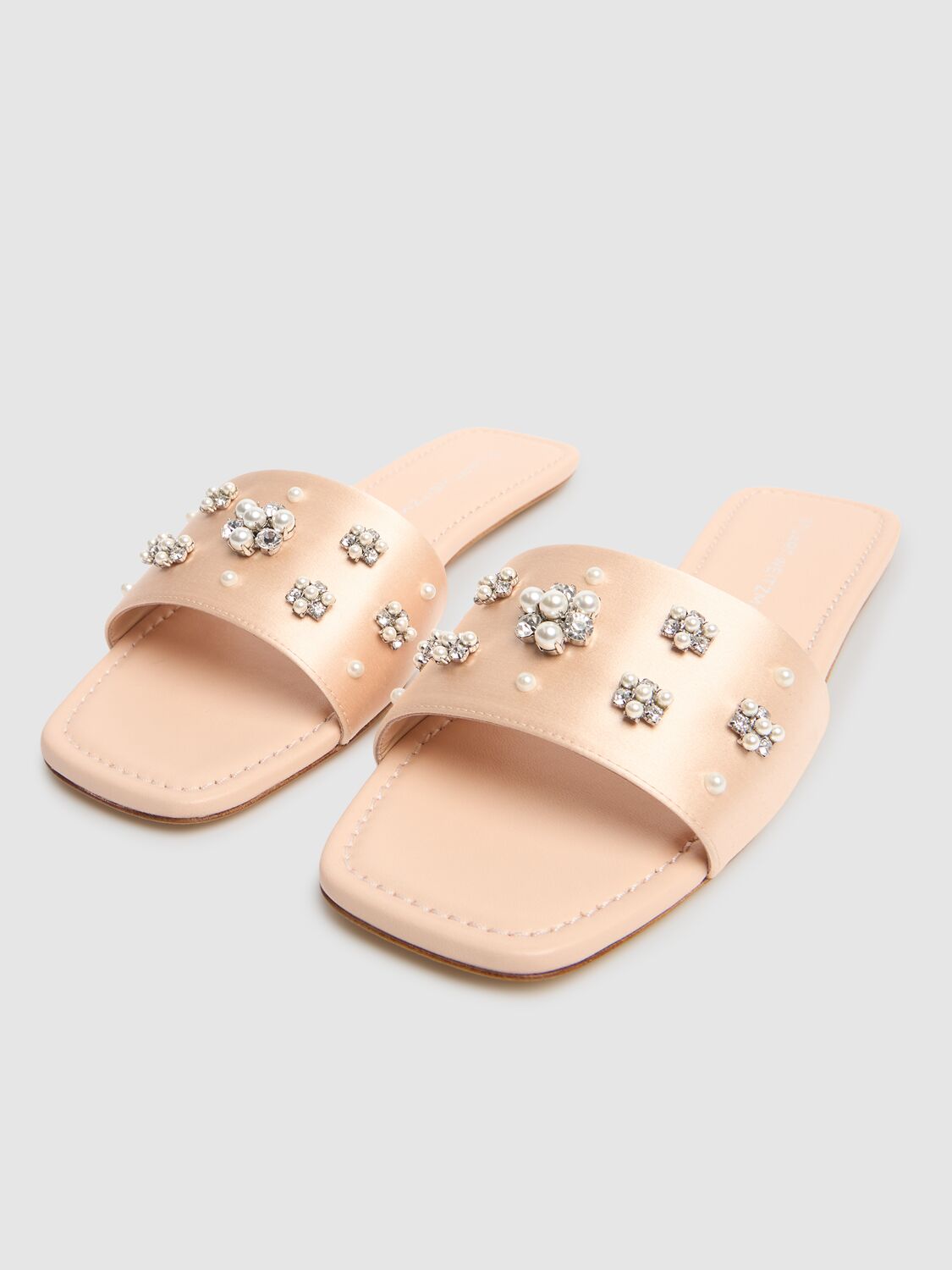 STUART WEITZMAN 10MM POPPY SATIN FLAT SLIDES 