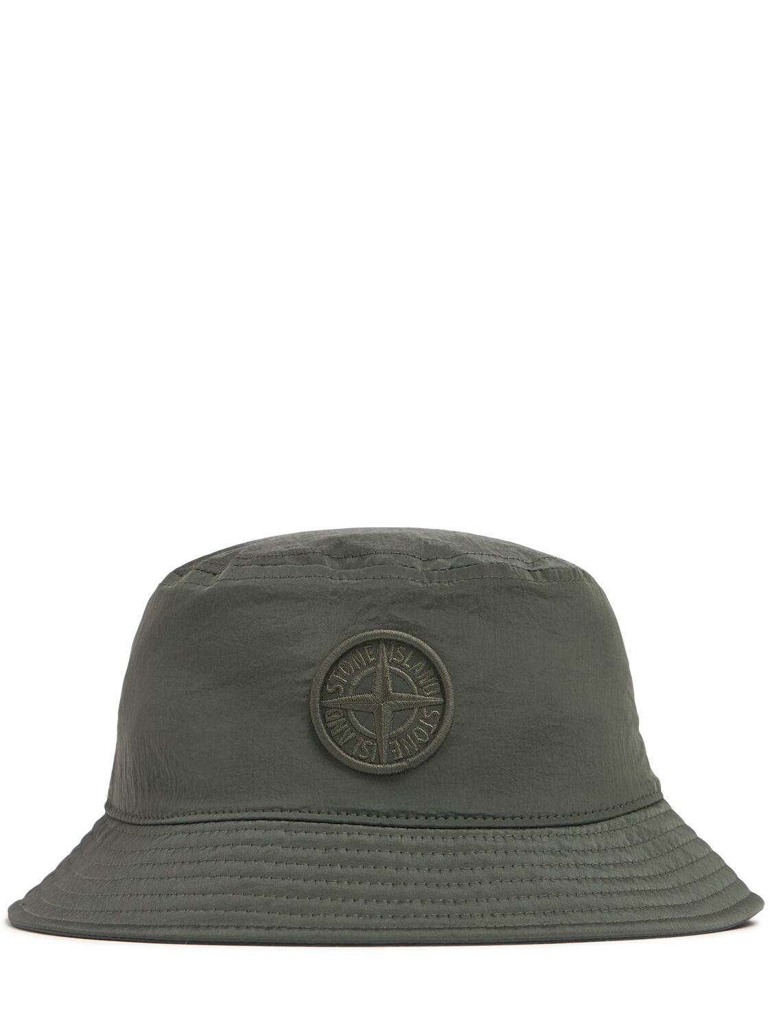Stone Island Junior Nylon Bucket Hat W/logo In Military Green