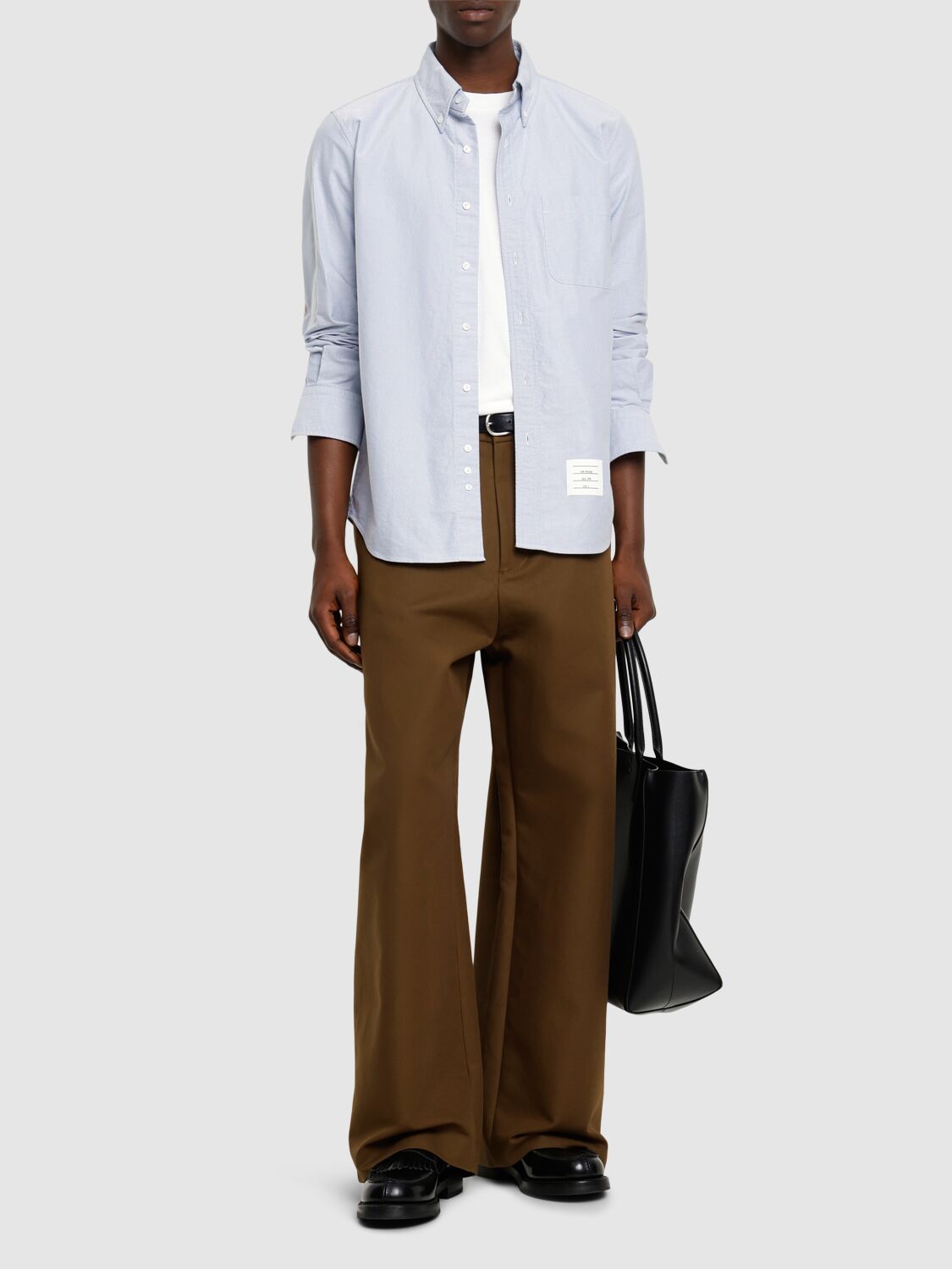 Thom Browne Light Blue Shirt With Button-down Collar And Striped Rwb Detail On The Rear In Cotton Ma In Light Blue