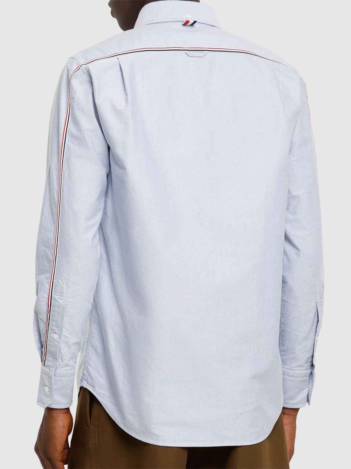 Thom Browne Light Blue Shirt With Button-down Collar And Striped Rwb Detail On The Rear In Cotton Ma In Light Blue