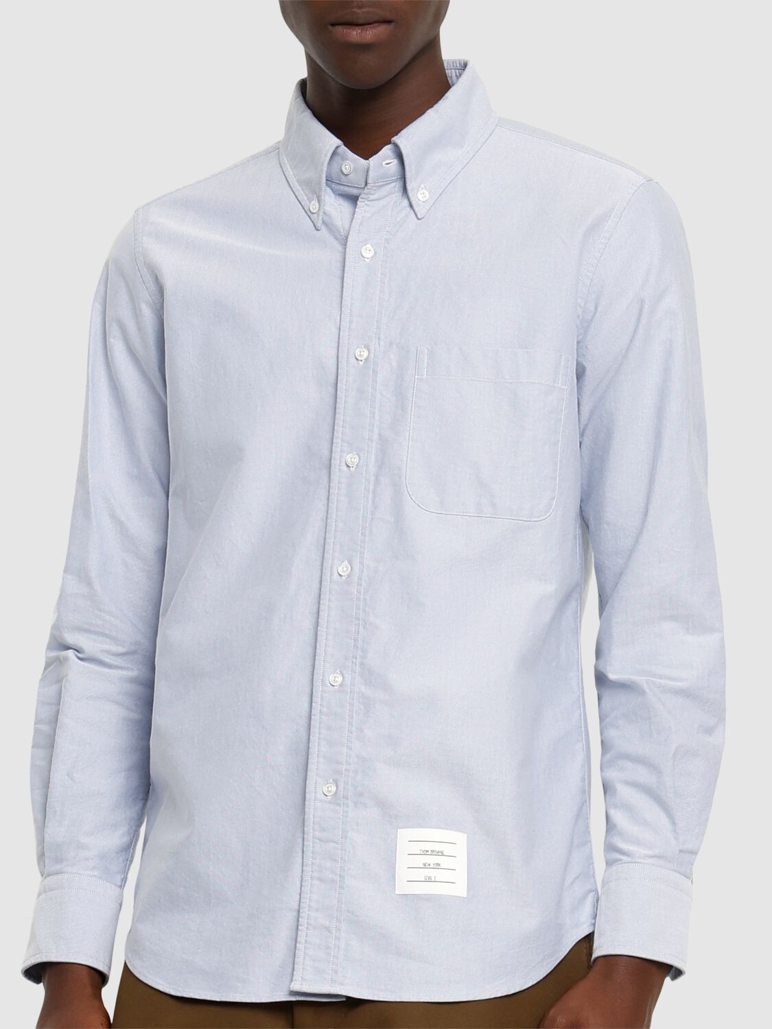 Thom Browne Light Blue Shirt With Button-down Collar And Striped Rwb Detail On The Rear In Cotton Ma In Light Blue