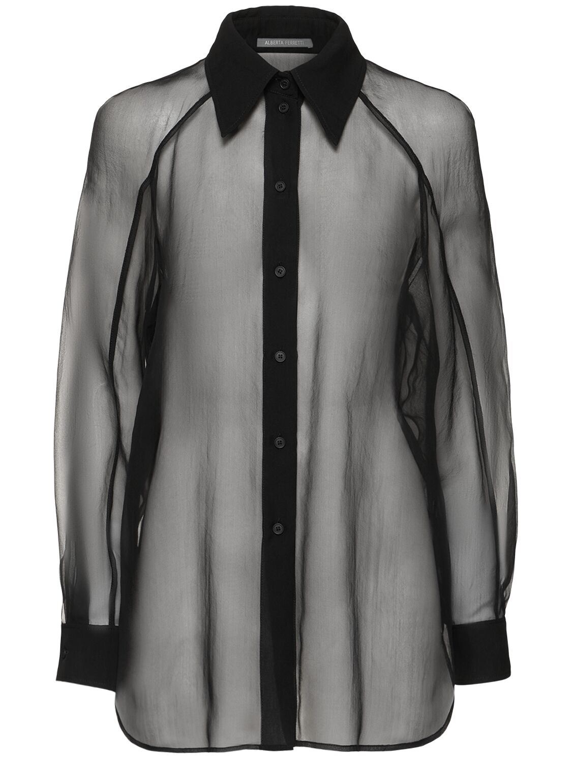 Alberta Ferretti Sheer Silk Chiffon Shirt In Black