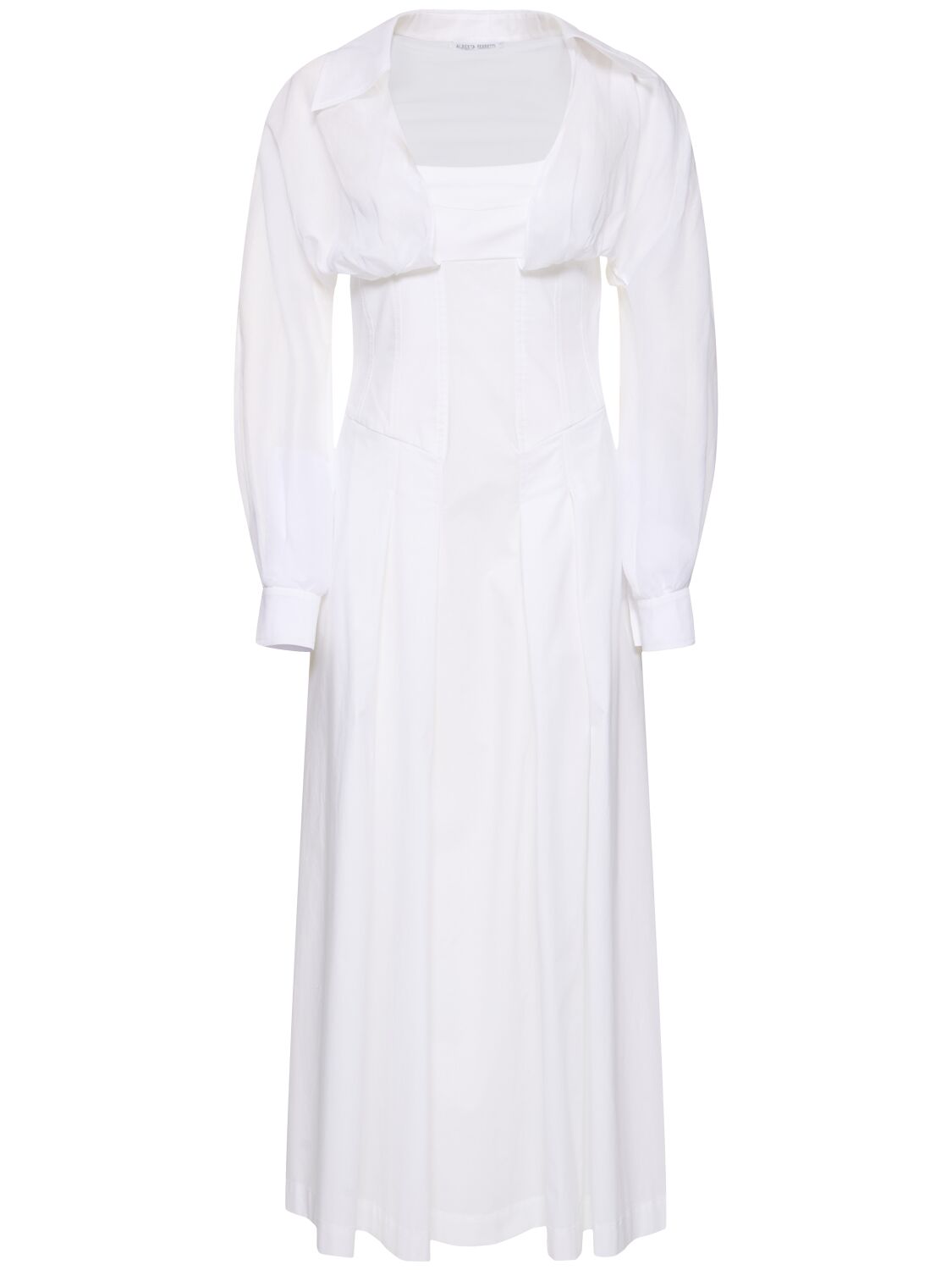 Alberta Ferretti Stretch Cotton Poplin Long Dress In White