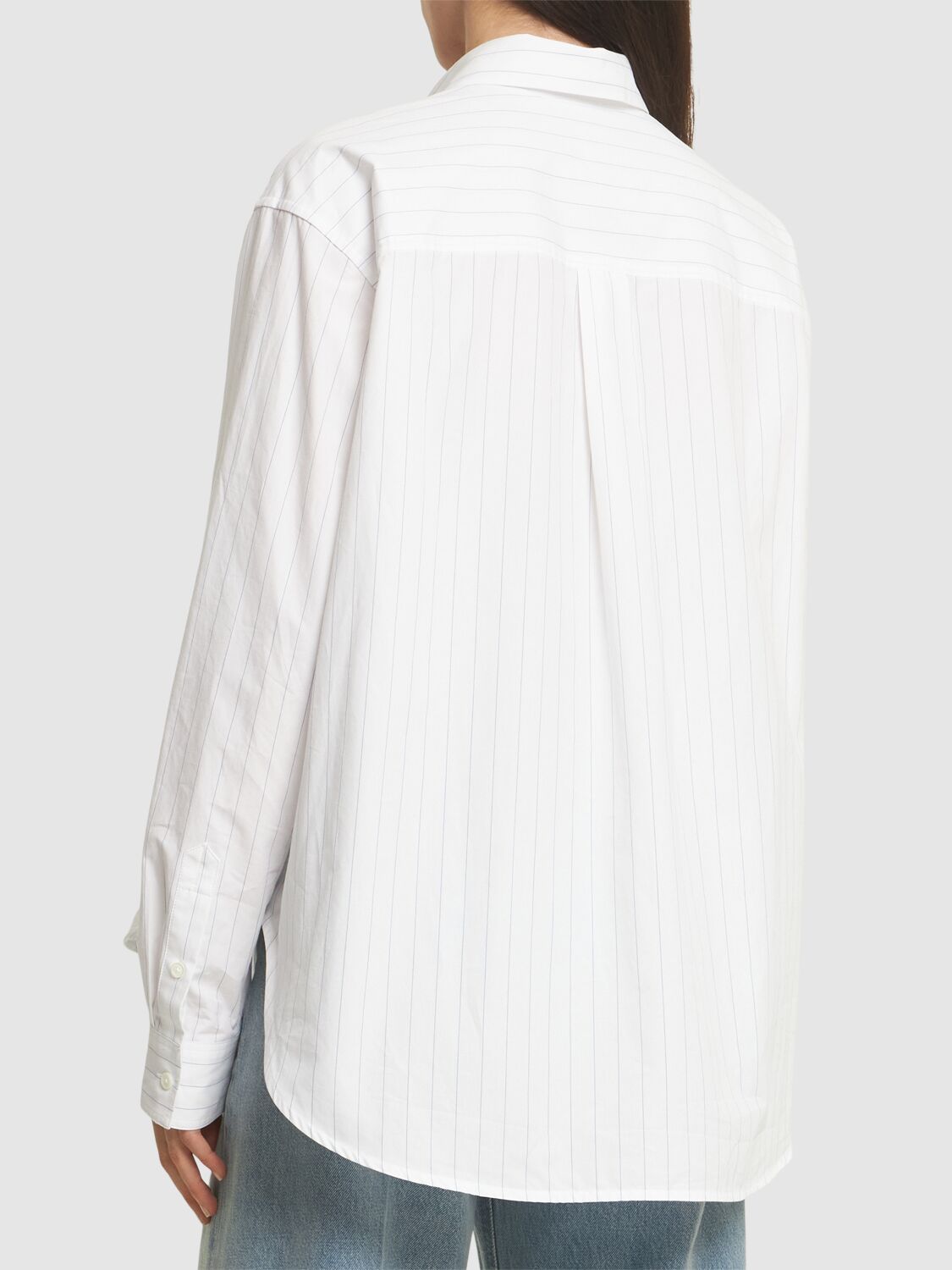 Totême Toteme Monogram Stripe Organic Cotton Poplin Button-up Shirt In White/blue