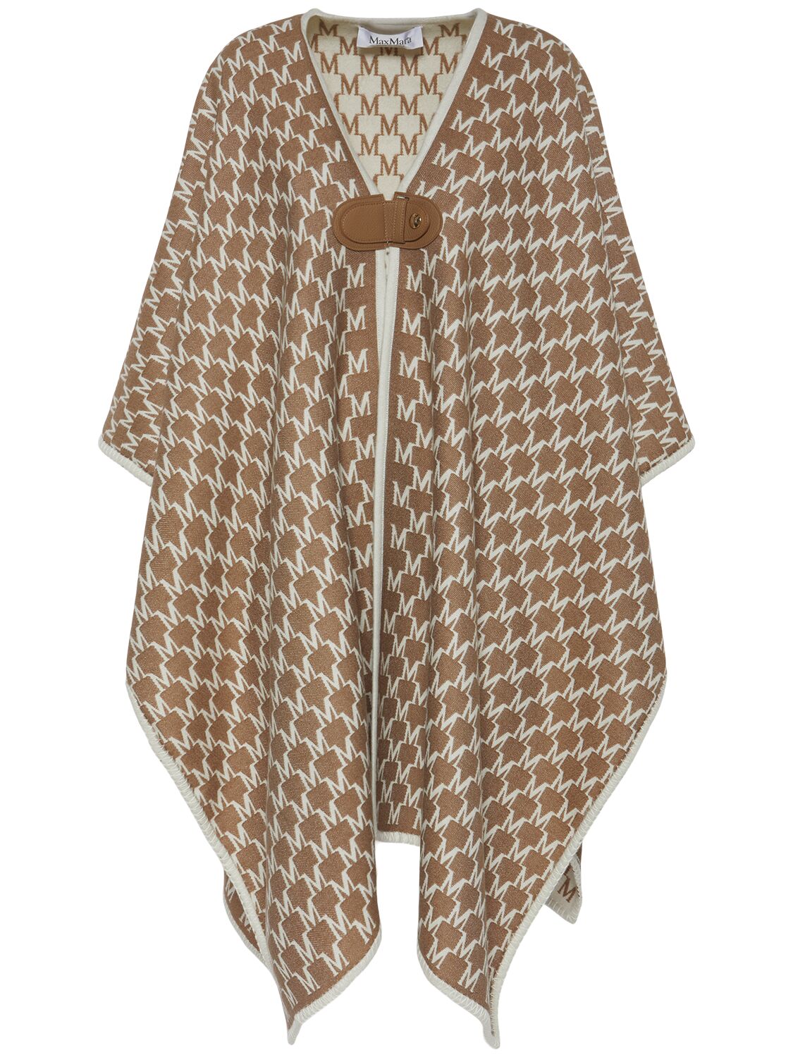 Max Mara Editti Wool Cotton Cape All Over Logo Coats Multicolor