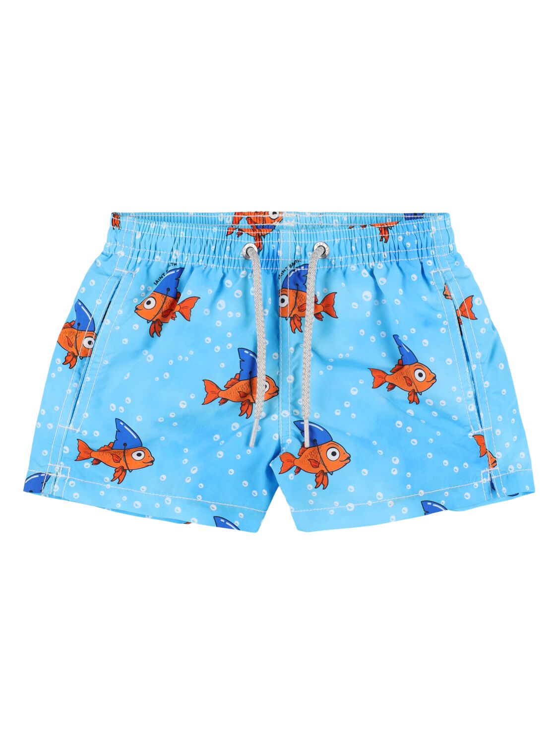 Mc2 Saint Barth Fish Print Nylon Swim Shorts In Light Blue
