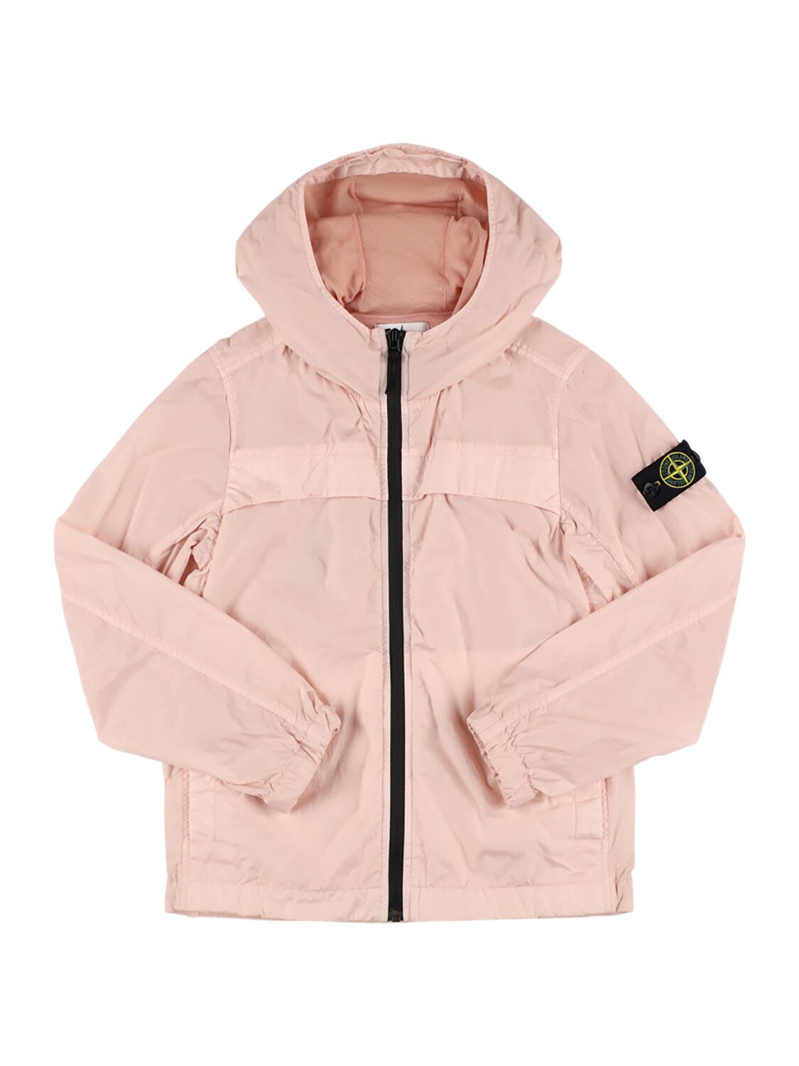 Stone Island Junior Hooded Nylon Windbreaker In Pink