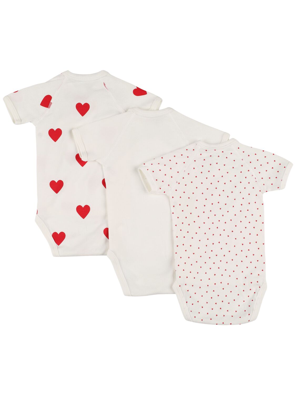 Petit Bateau Set Of 3 Cotton Jersey Bodysuits In 白色/红色