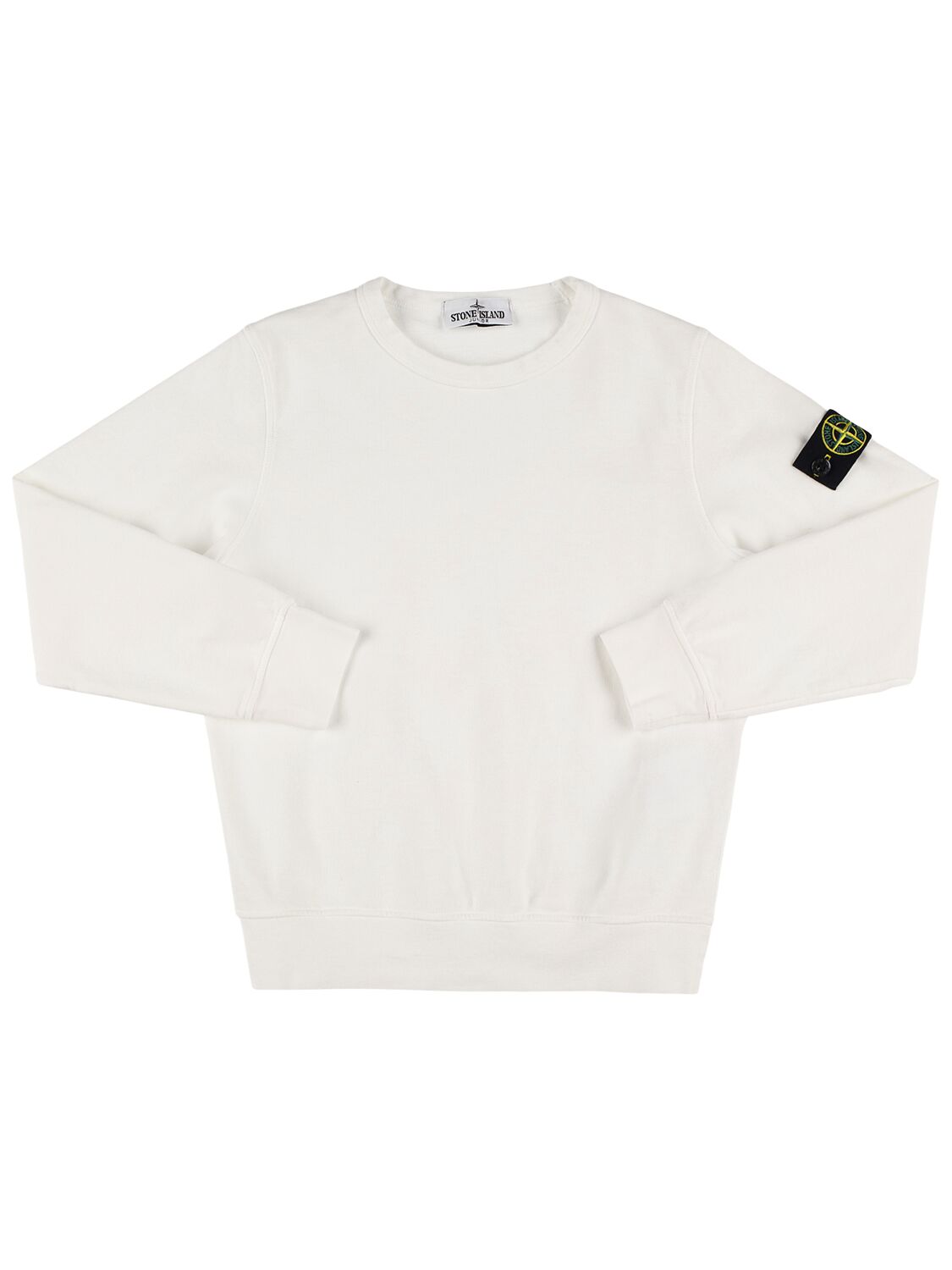 Stone Island Junior Cotton Jersey Crewneck Sweatshirt In 白色