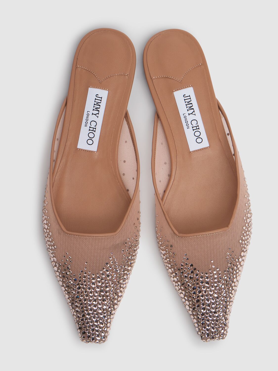 Jimmy Choo 10mm Vivi Mesh & Crystal Flat Mules In 芭蕾粉