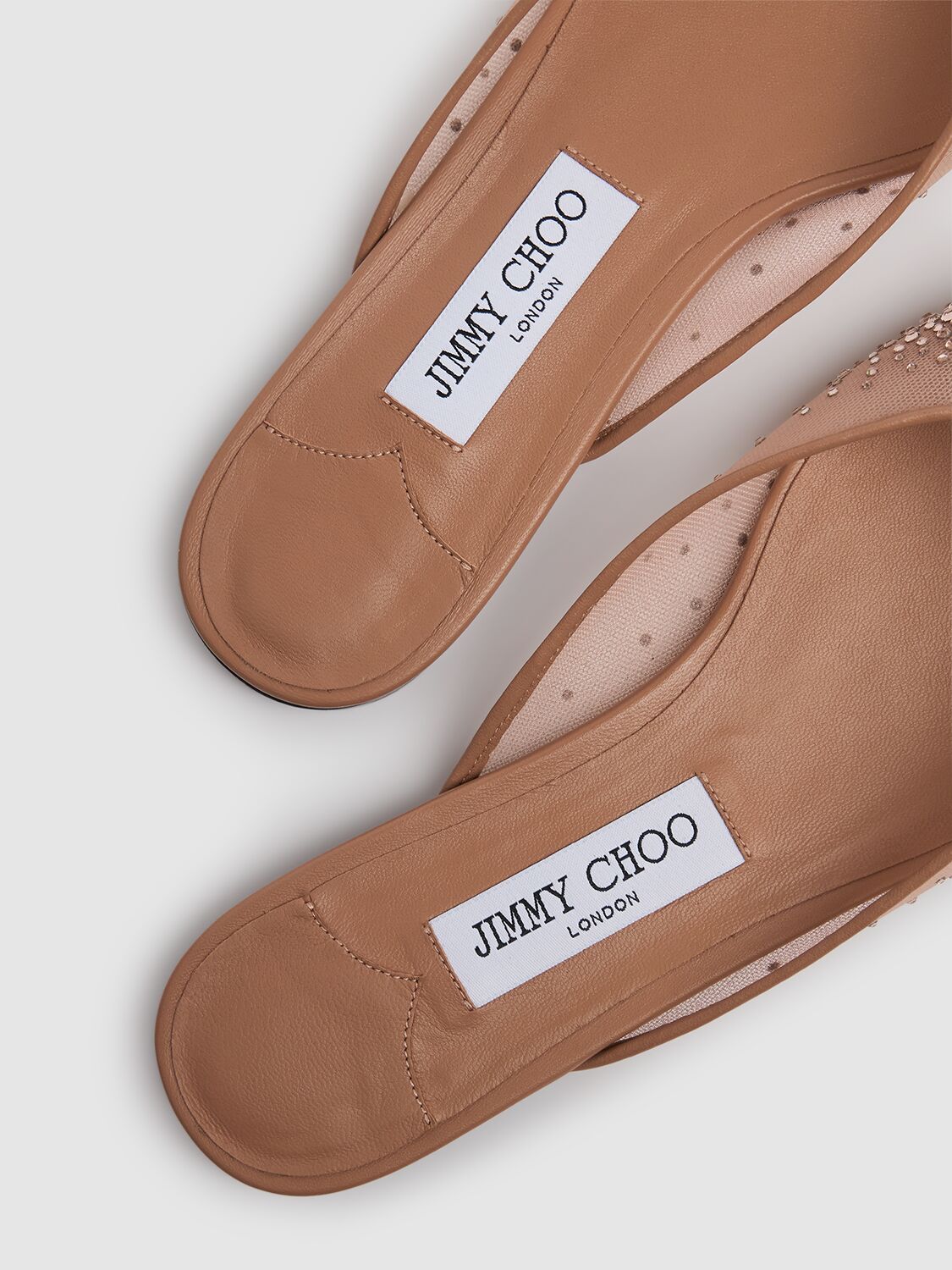 Jimmy Choo 10mm Vivi Mesh & Crystal Flat Mules In 芭蕾粉