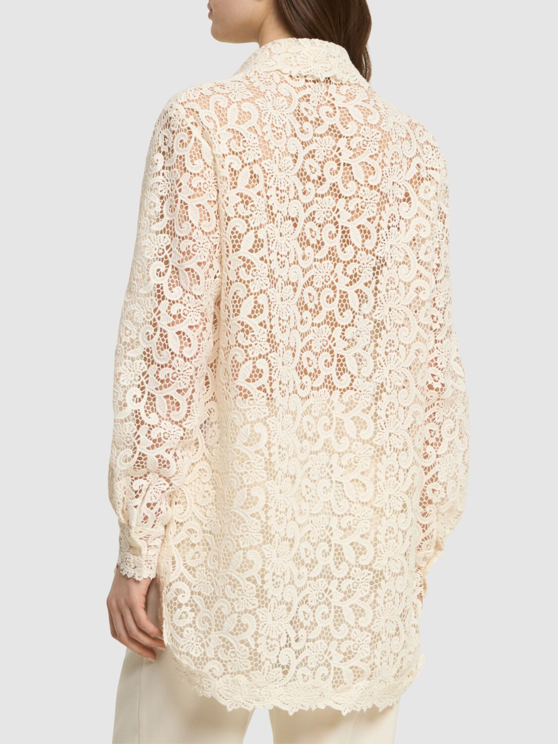 Ermanno Scervino Cotton Blend Lace Long Sleeve Shirt In White
