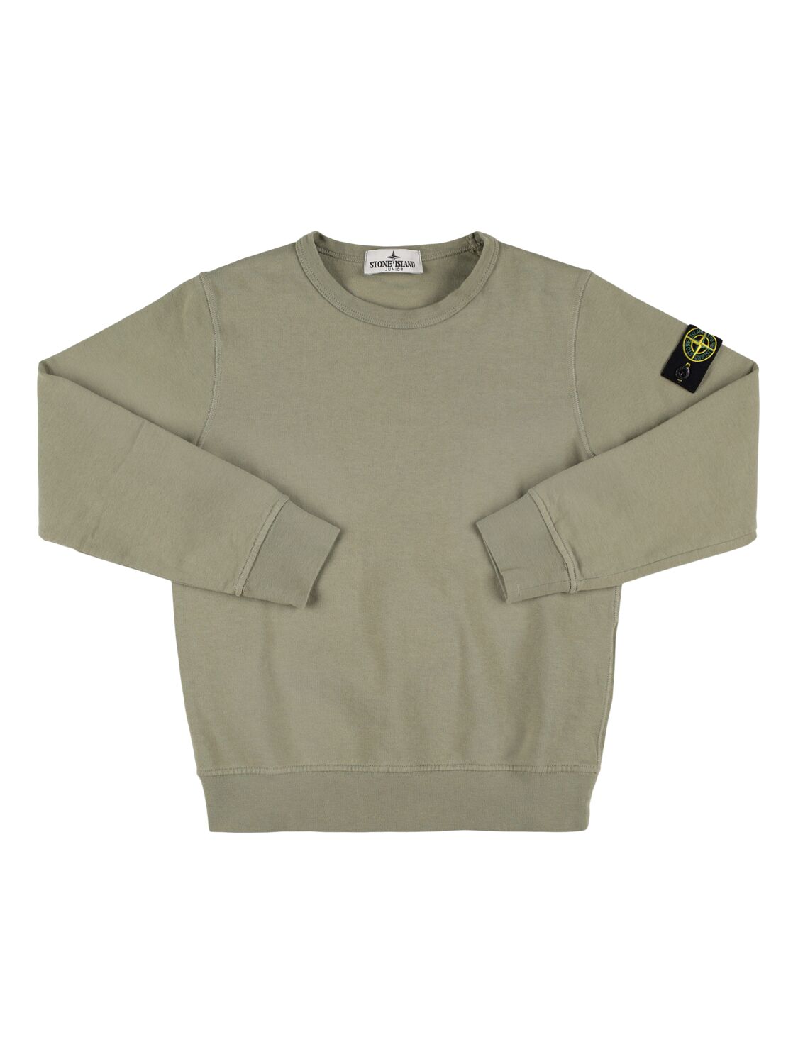 Stone Island Junior Cotton Jersey Crewneck Sweatshirt In 卡其色