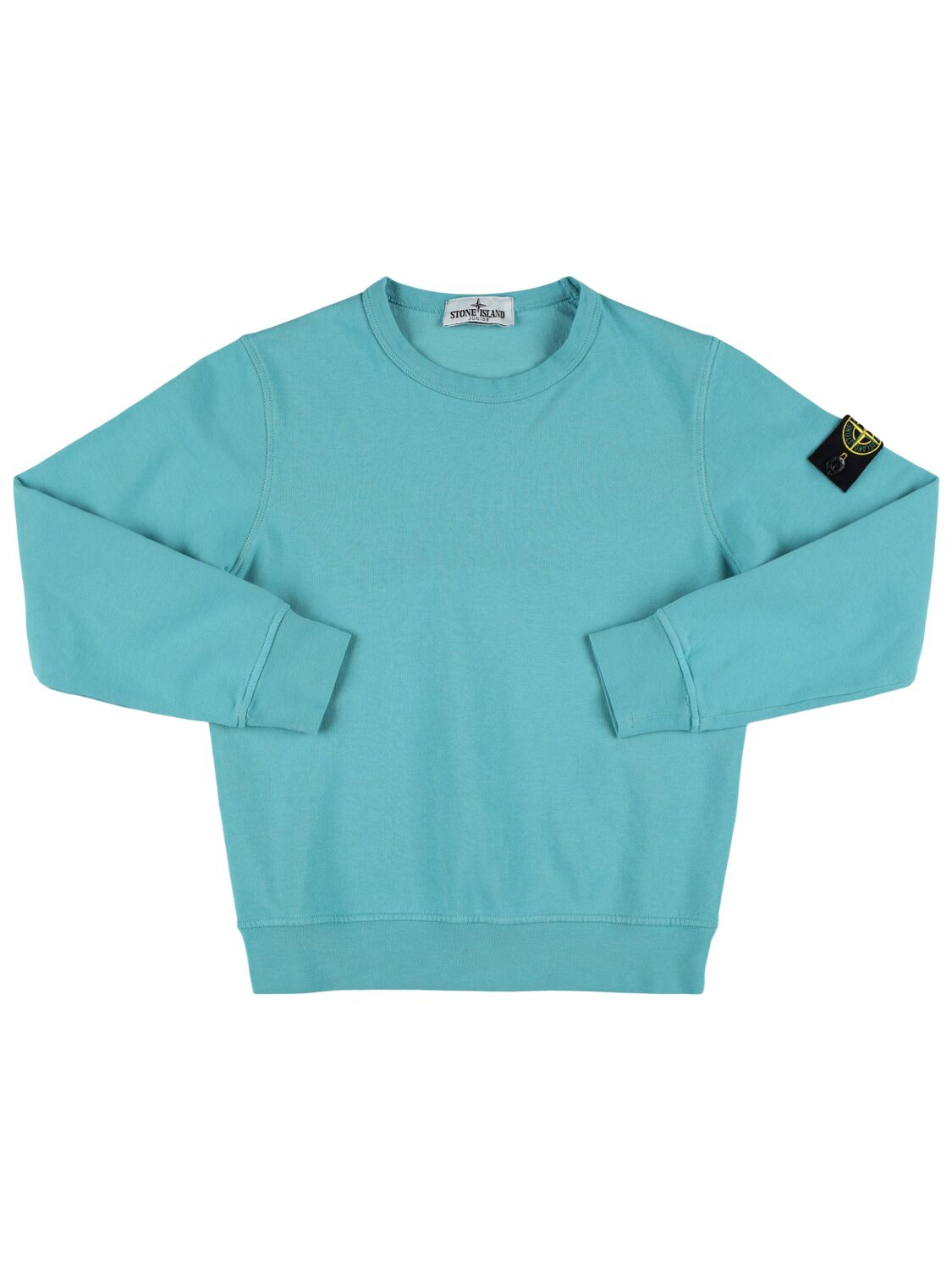Stone Island Junior Cotton Jersey Crewneck Sweatshirt In 浅蓝色
